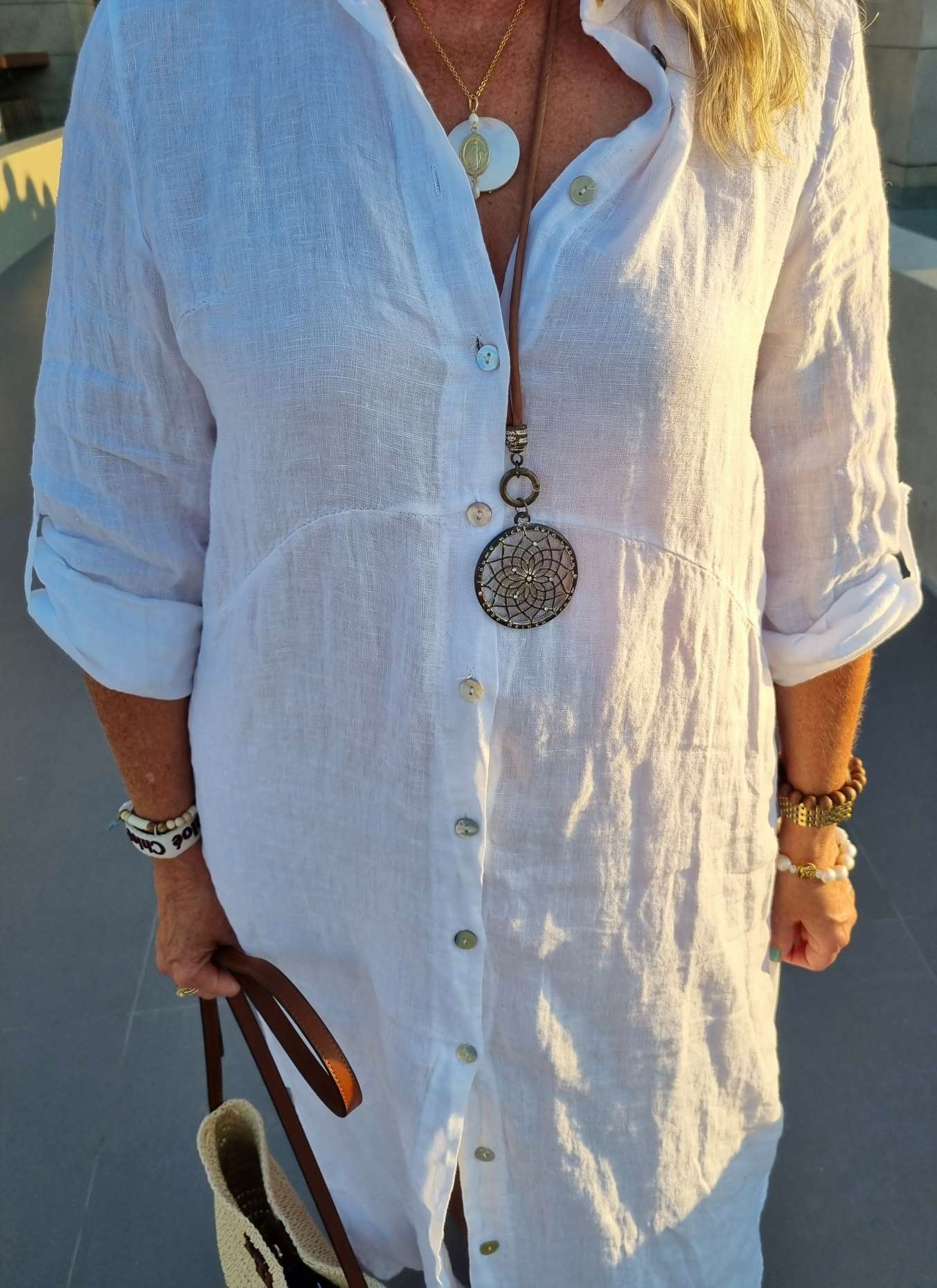 LINEN DESS WANDA 2 WEISS 34-40 Made in Italy Leinen Kleid Long Bluse Mantel LINEN DESS WANDA 2 WEISS 34-40 Made in Italy Leinen Kleid Long Bluse Mantel