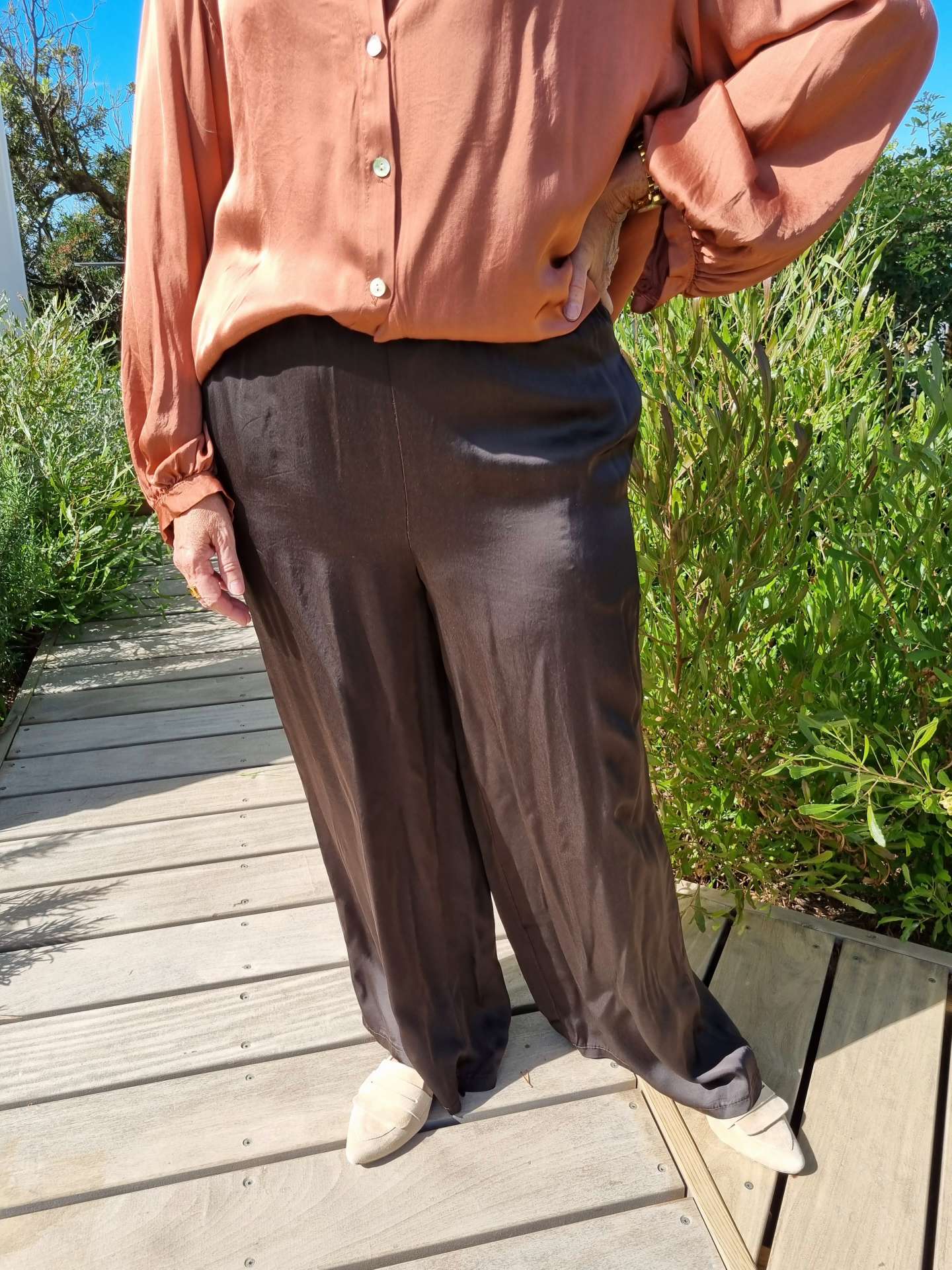 EDLE SILK HOSE KARIN DUNKELBRAUN Satin Hose Seiden Mix Made in Italy Sommerhose 34-42