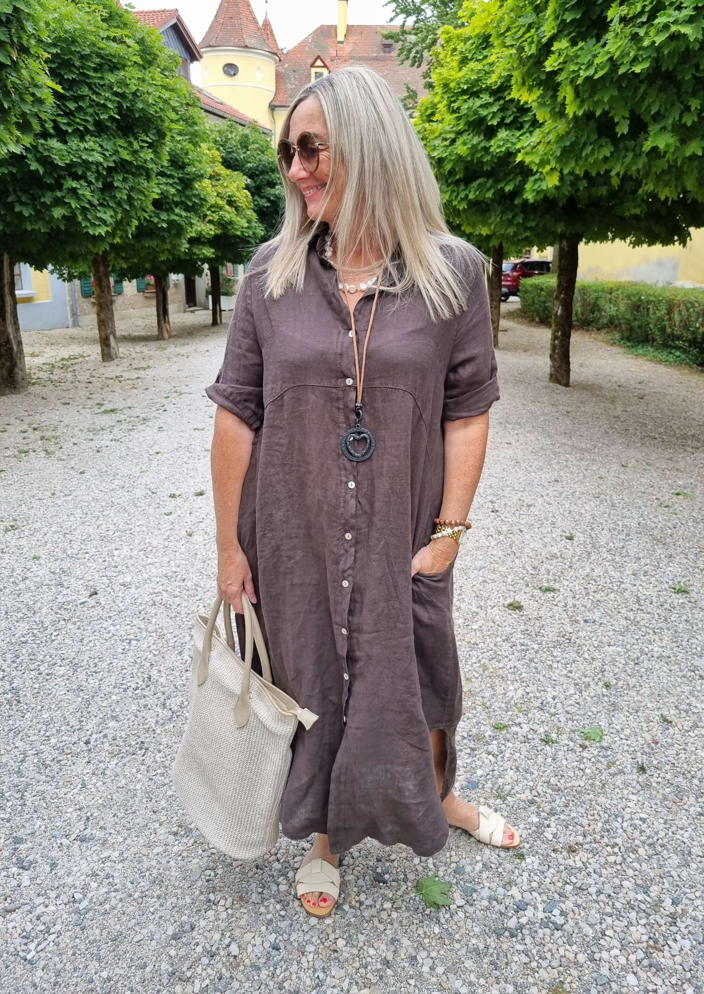 LINEN DESS WILMA BRAUN 34-42 Made in Italy Leinen Kleid Long Bluse Mantel LINEN DESS WILMA BRAUN 34-42 Made in Italy Leinen Kleid Long Bluse Mantel