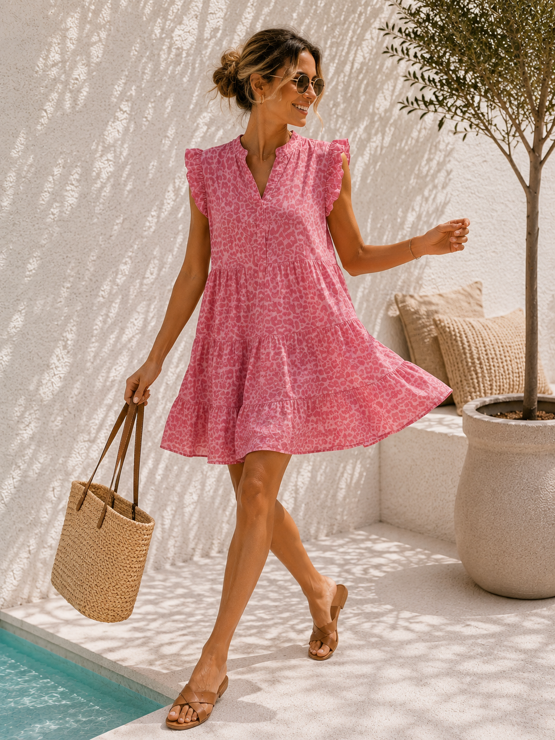 LEO MUSSELIN KLEID TAMI ROSA ALTROSA kurz Rüschen 34 - 42
