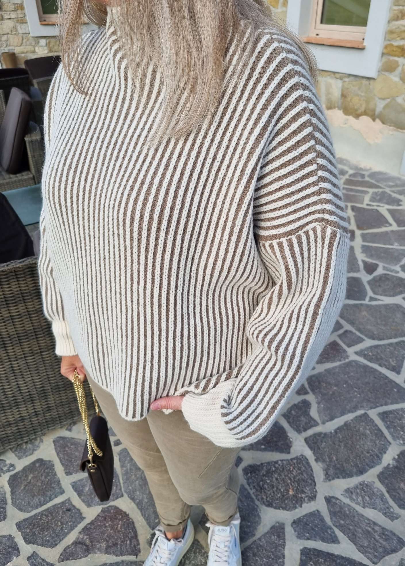 KNIT SWEATER MEGAN STRIPES BRAUN Strickpullover Pullover 34-40/42 Made in Italy versch. Farben KNIT SWEATER MEGAN STRIPES BRAUN Strickpullover Pullover 34-40/42 Made in Italy versch. Farben