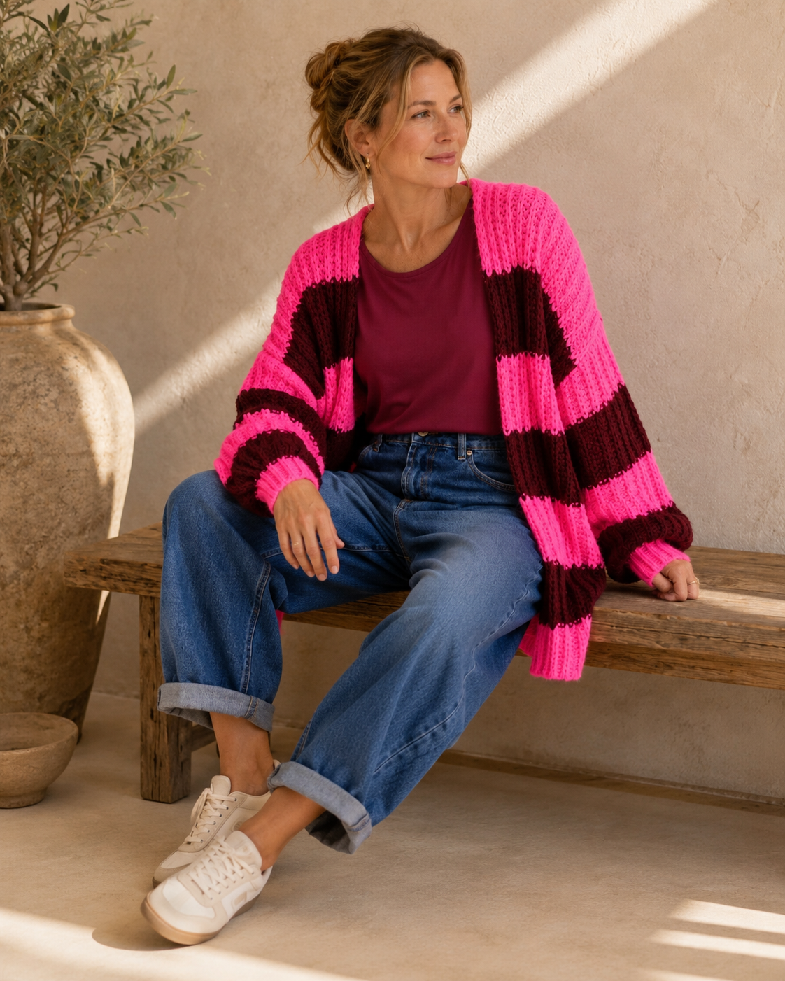Strickjacke Blockstreifen NO. SJ0015 I weich & lässig I Strickjacke I Made in Italy I 34-42/44