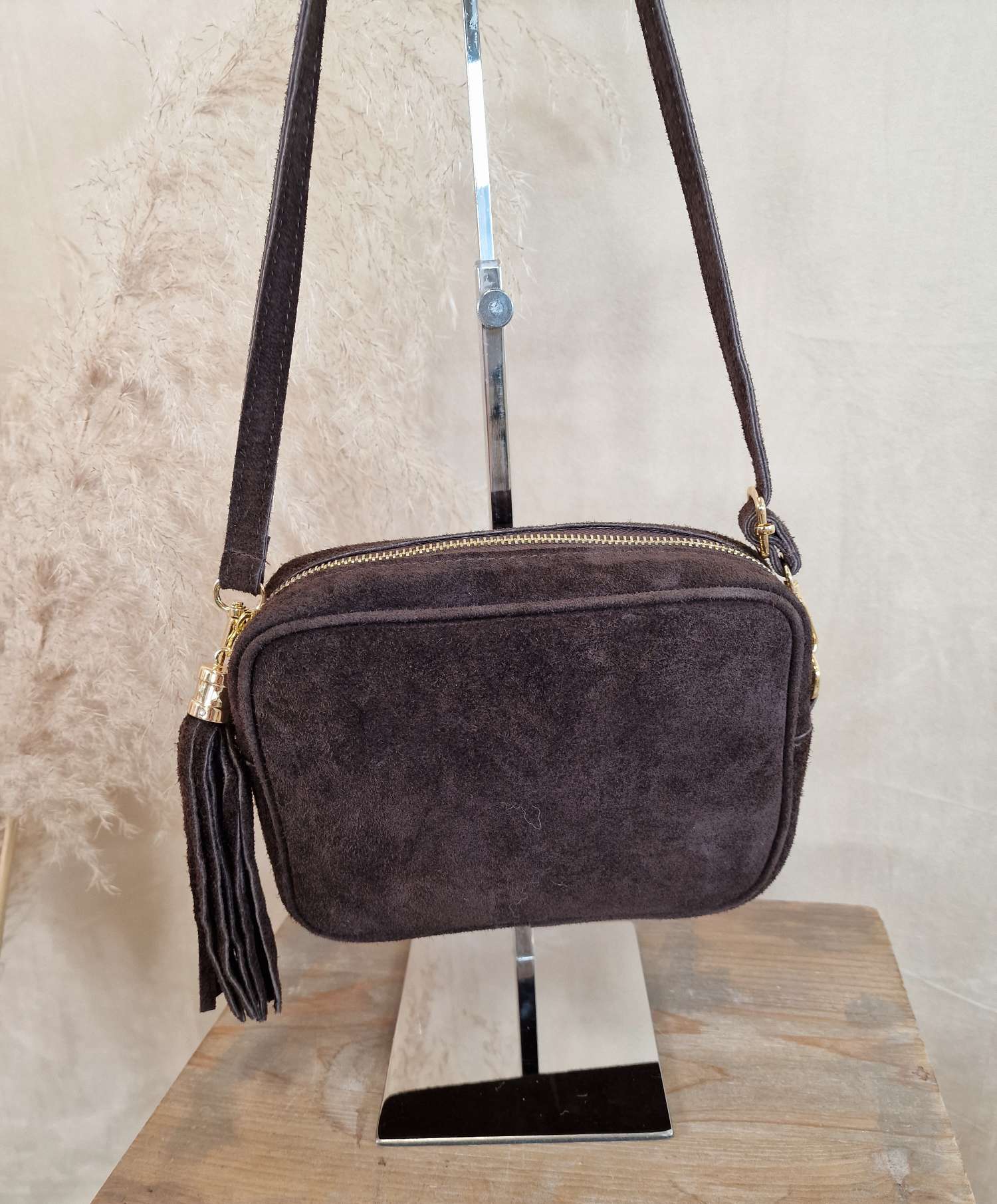 WILDLEDER CROSSBODY BAG SVETLANA DUNKELBRAUN Made in Italy Umhänge Tasche Handtasche