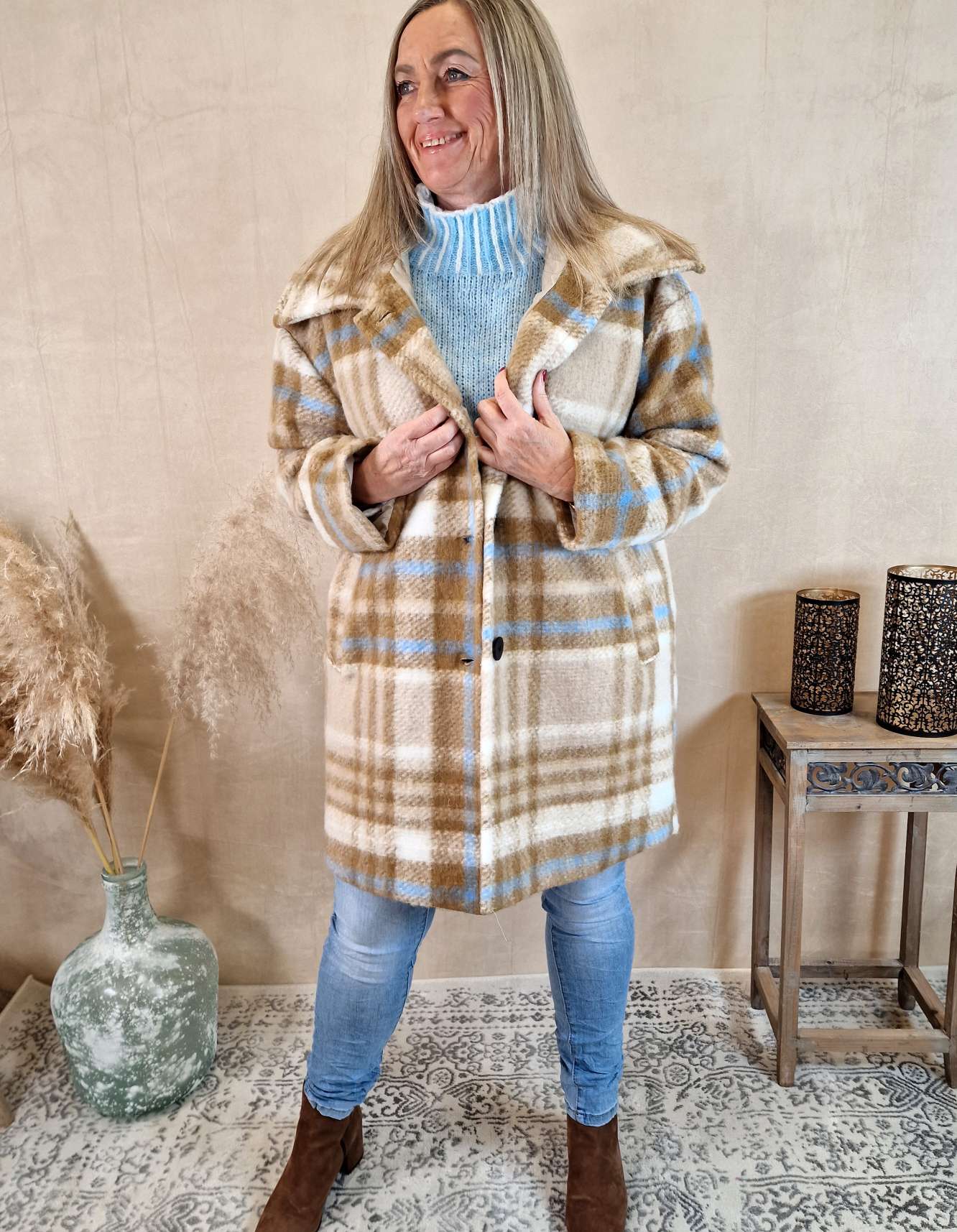 WOLL MANTEL MADITA CAMEL HELLBLAU 34-42 Made in Italy Winter Jacke Fleece Coat 