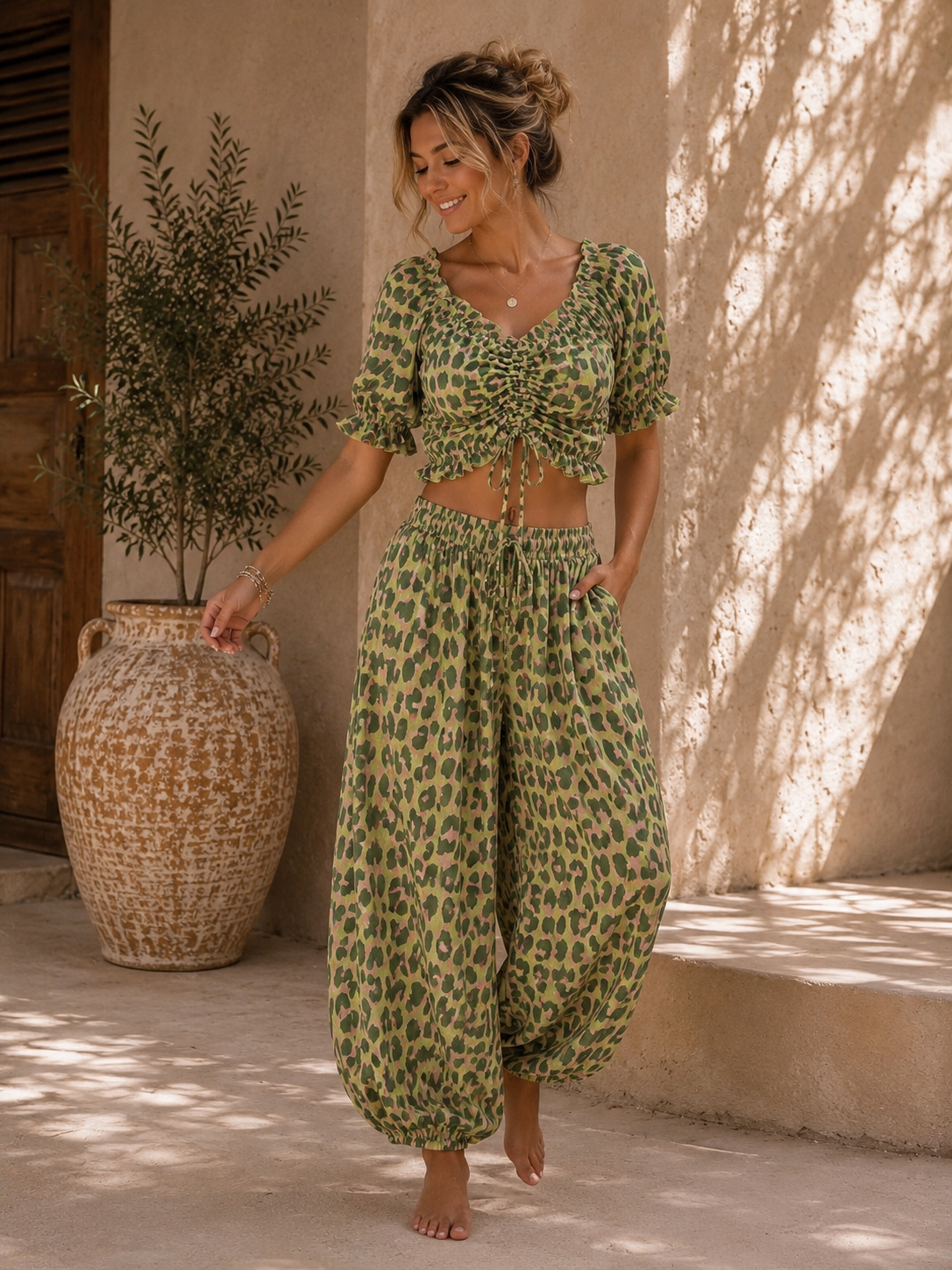 Bluse Cropped Musselin Savanna Leo Made in Italy 34-40/42
