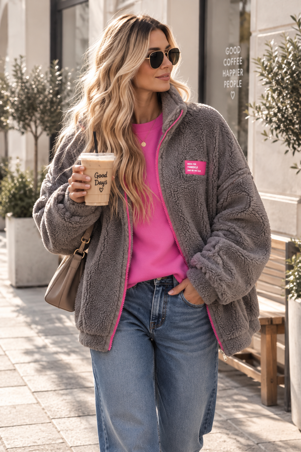 Oversize Teddyjacke mit Patch – Made in Italy | bis ca. Gr. 44 | TJ0092