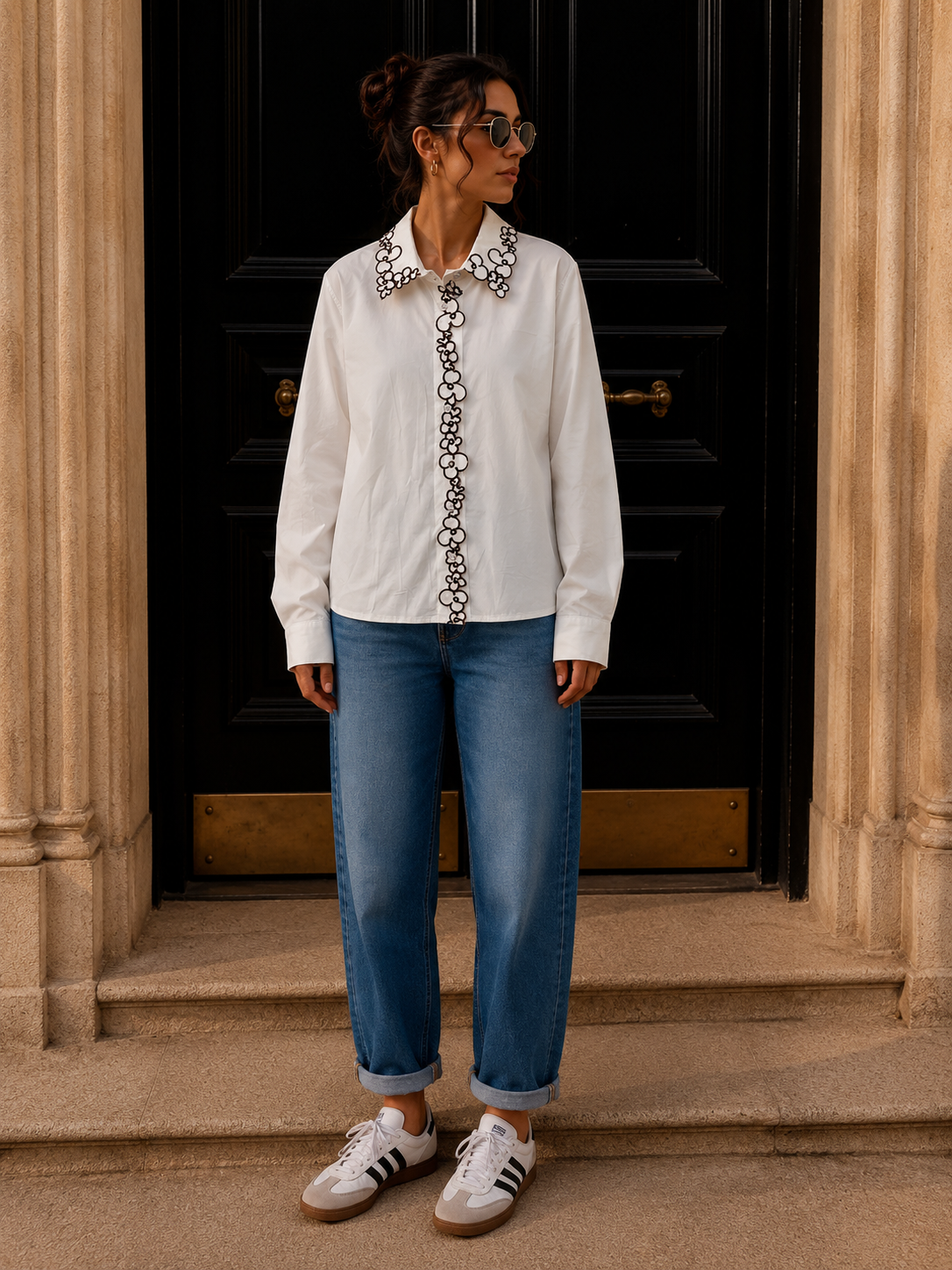 Bluse mit Blumenstickerei I B0042 I Made in Italy 34-40