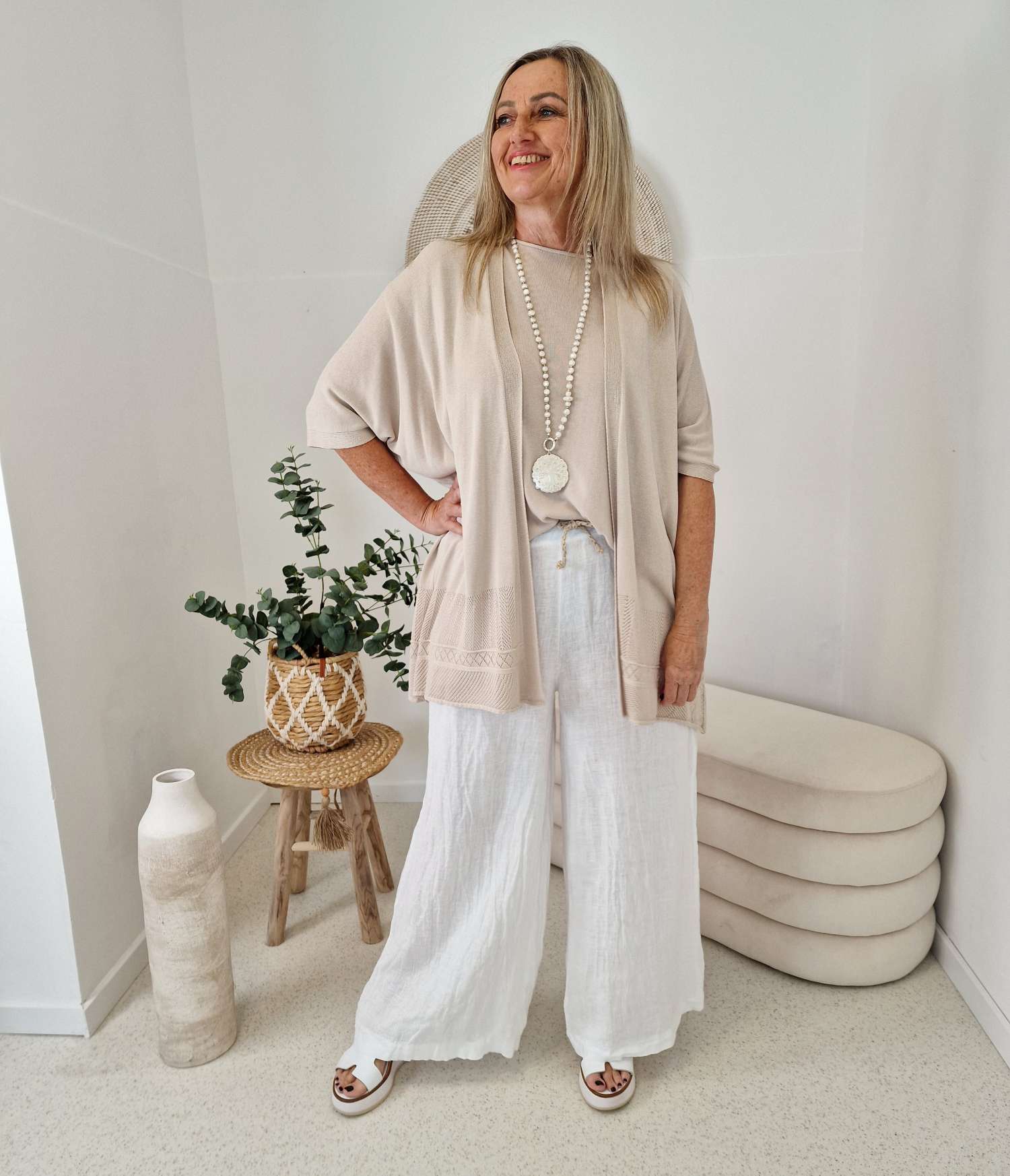 STRICK CARDIGAN SUSANNE SHORT BEIGE Made in Italy 36 - 42  Strickjacke 
