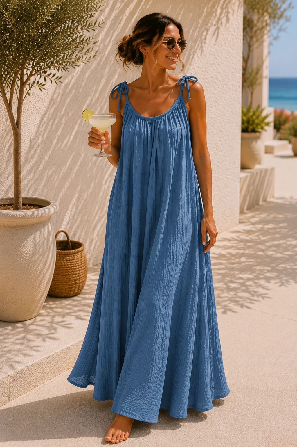 MUSSELIN SPAGHETTI TRÄGERKLEID PALMA UNI 36 -44/46 Made in Italy