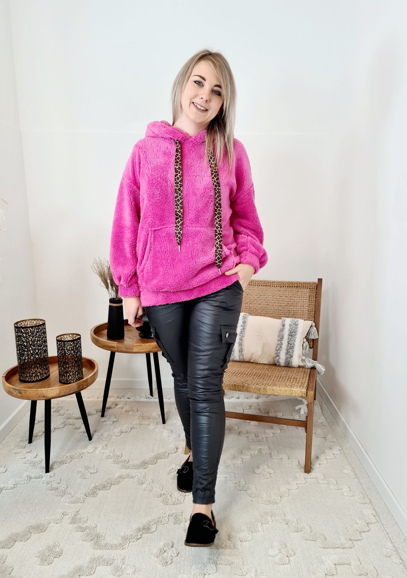 HOODIE ROSIE TEDDY PINK Sweater Kapuze Made in Italy 34-42 Longsleeve Pullover LEO versch. Farben HOODIE ROSIE TEDDY PINK Sweater Kapuze Made in Italy 34-42 Longsleeve Pullover LEO versch. Farben