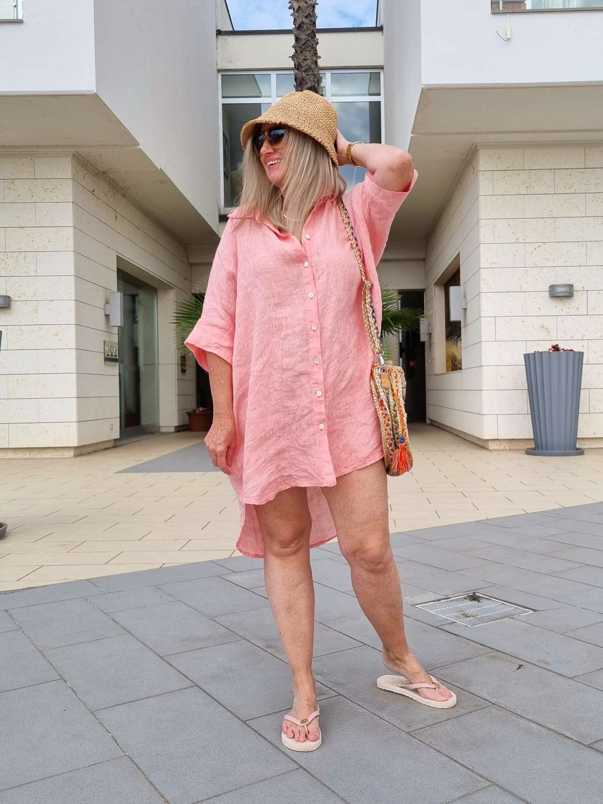 LINEN TUNIKA AREZZO LONG KORALLE Leinen Bluse Kleid Made in Italy 34-42 Longbluse LINEN TUNIKA AREZZO LONG KORALLE Leinen Bluse Kleid Made in Italy 34-42 Longbluse