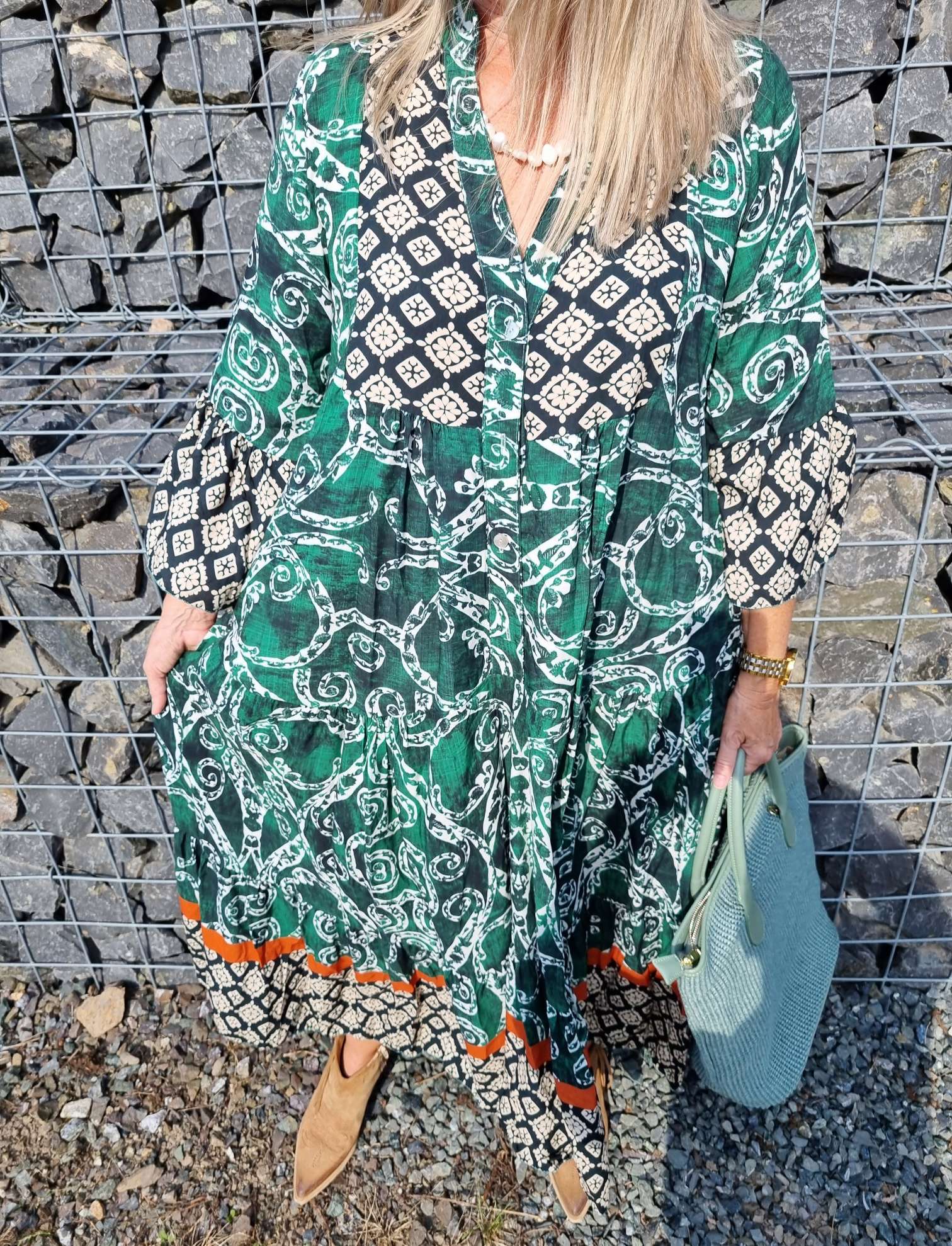 MAXI TUNIKA DRESS STROMBOLI APLINE GRÜN 34-40/42 Made in Italy langes Kleid Hängerchen Tunikakleid MAXI TUNIKA DRESS STROMBOLI APLINE GRÜN 34-40/42 Made in Italy langes Kleid Hängerchen Tunikakleid