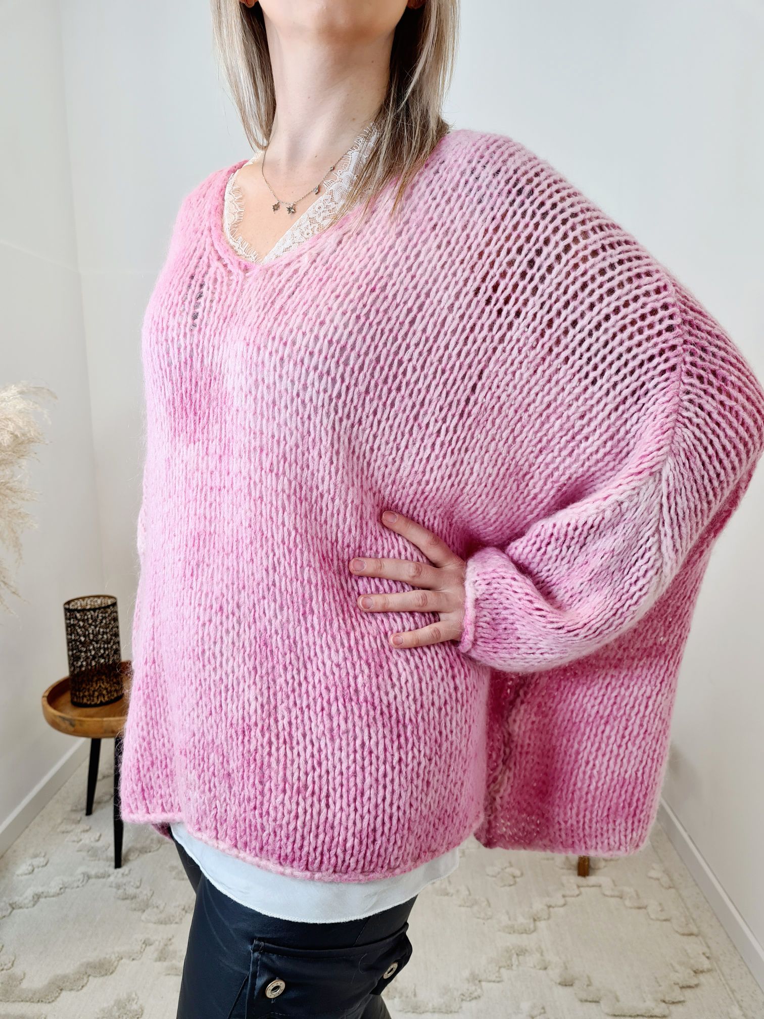 OVERSIZE KNIT SWEATER LETIZIA PINK 34-42/44 Made in Italy Grobstrickpullover Pullover OVERSIZE KNIT SWEATER LETIZIA PINK 34-42/44 Made in Italy Grobstrickpullover Pullover