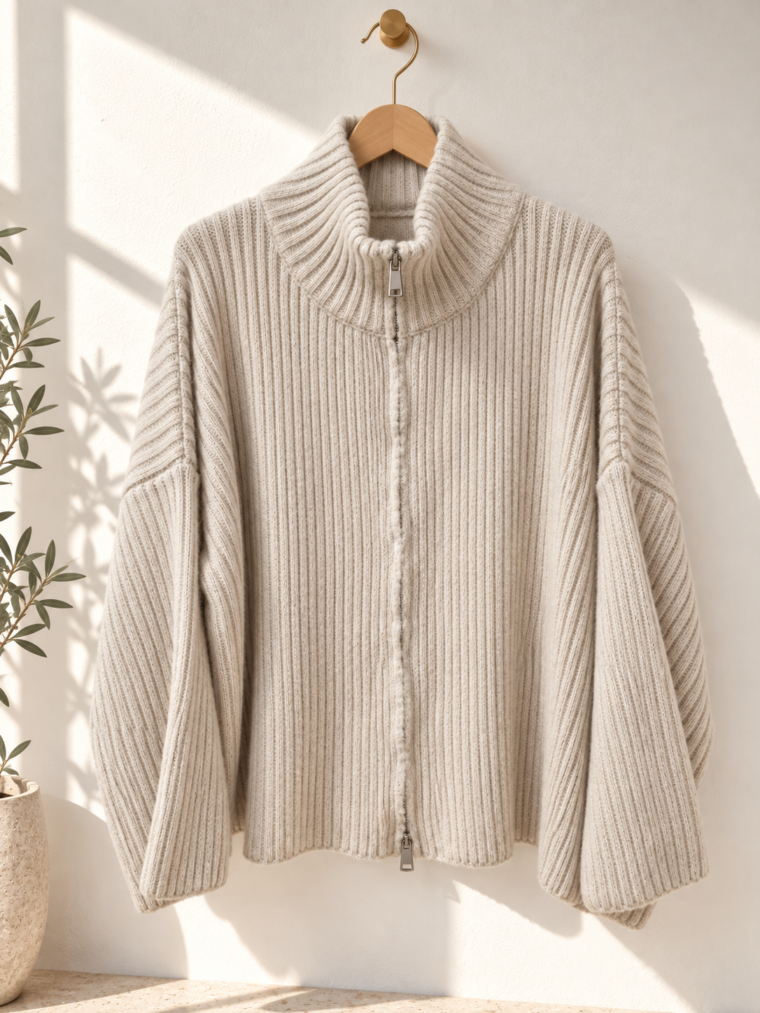 Uni Strickjacke mit Zwei-Wege-Zipper & breitem Rippkragen | SJ0103 | Made in Italy