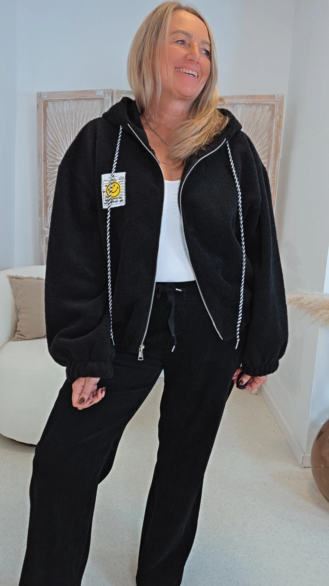 KAPUZENJACKE MICHAELA mit Reißverschluss & Smile Patch 34-44 Made in Italy 