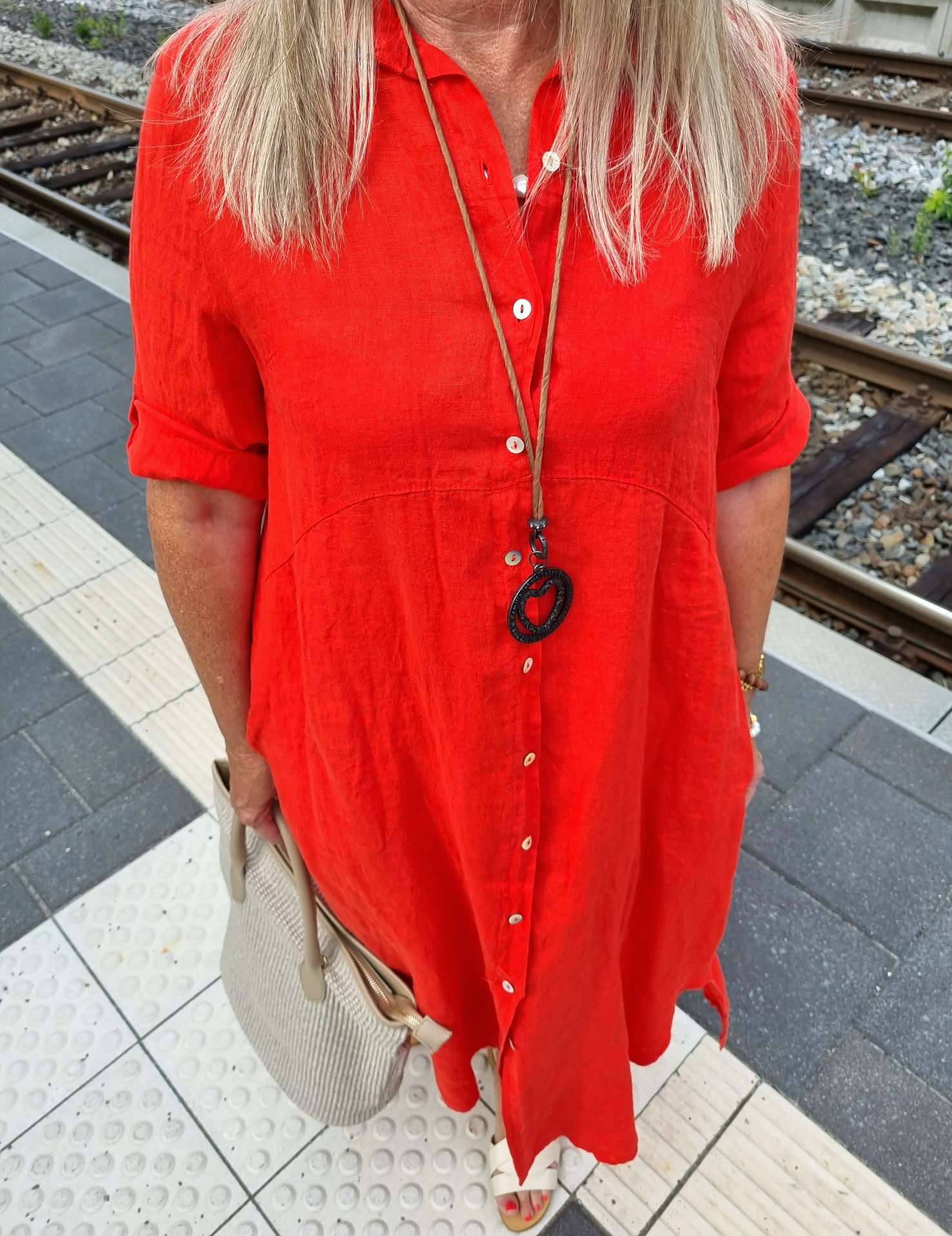 LINEN DESS WILMA KORALLE 34-42 Made in Italy Leinen Kleid Long Bluse Mantel LINEN DESS WILMA KORALLE 34-42 Made in Italy Leinen Kleid Long Bluse Mantel
