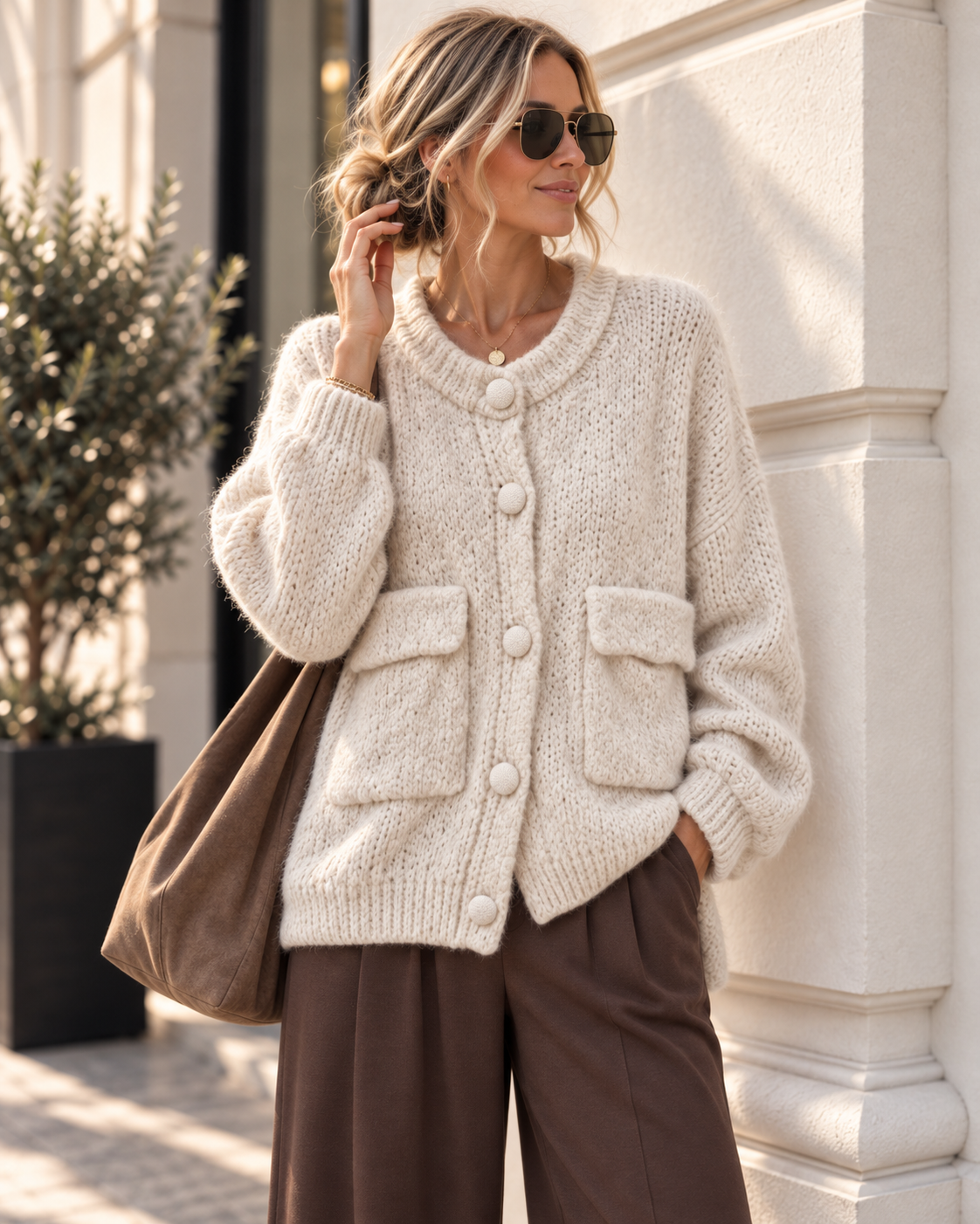 Kuschelige Oversize Strickjacke mit Taschen SJ0101 Made in Italy 36 - 42