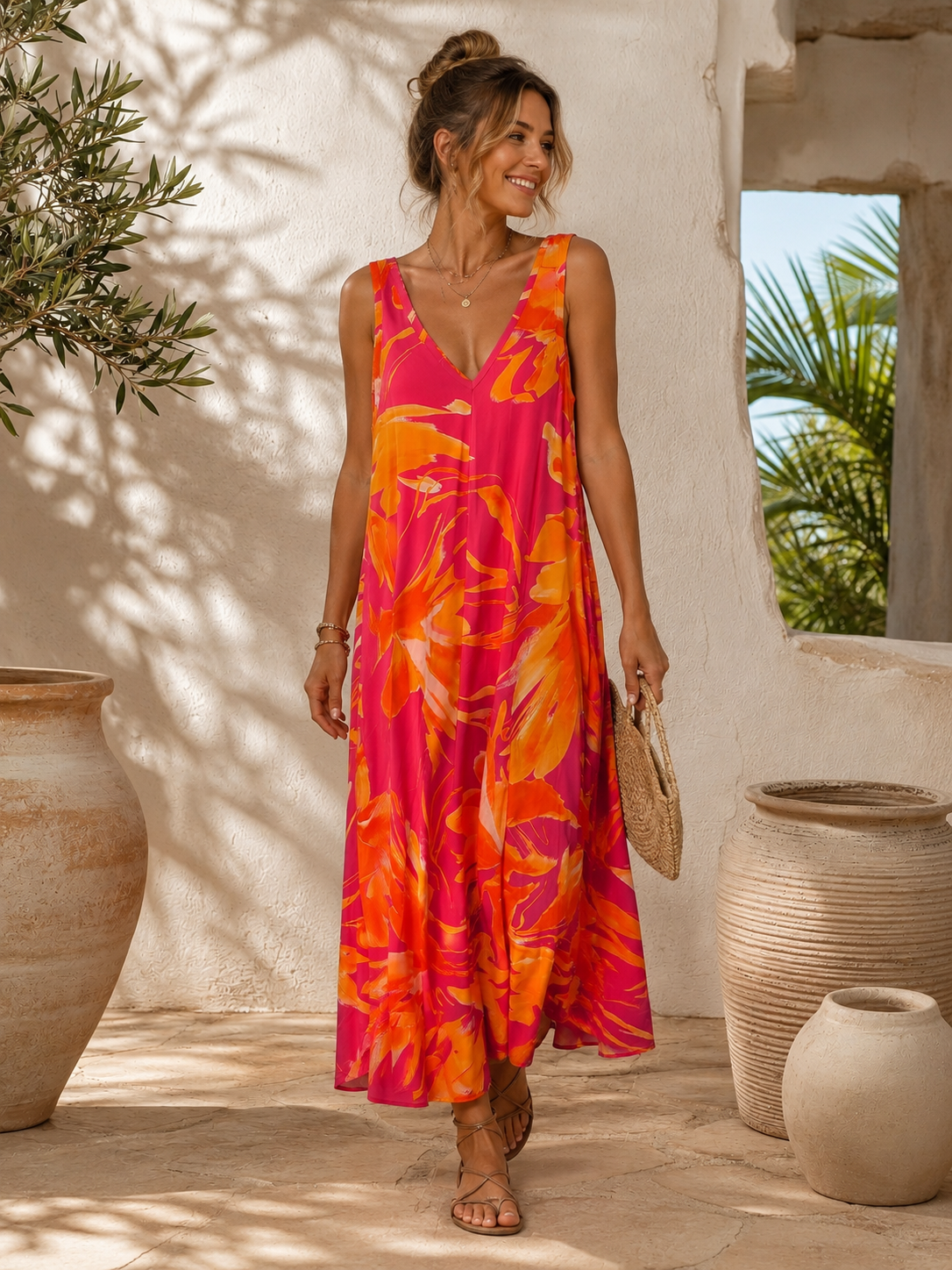 Maxi-Kleid Abeni Blumenprint Made in Italy 34-42/44
