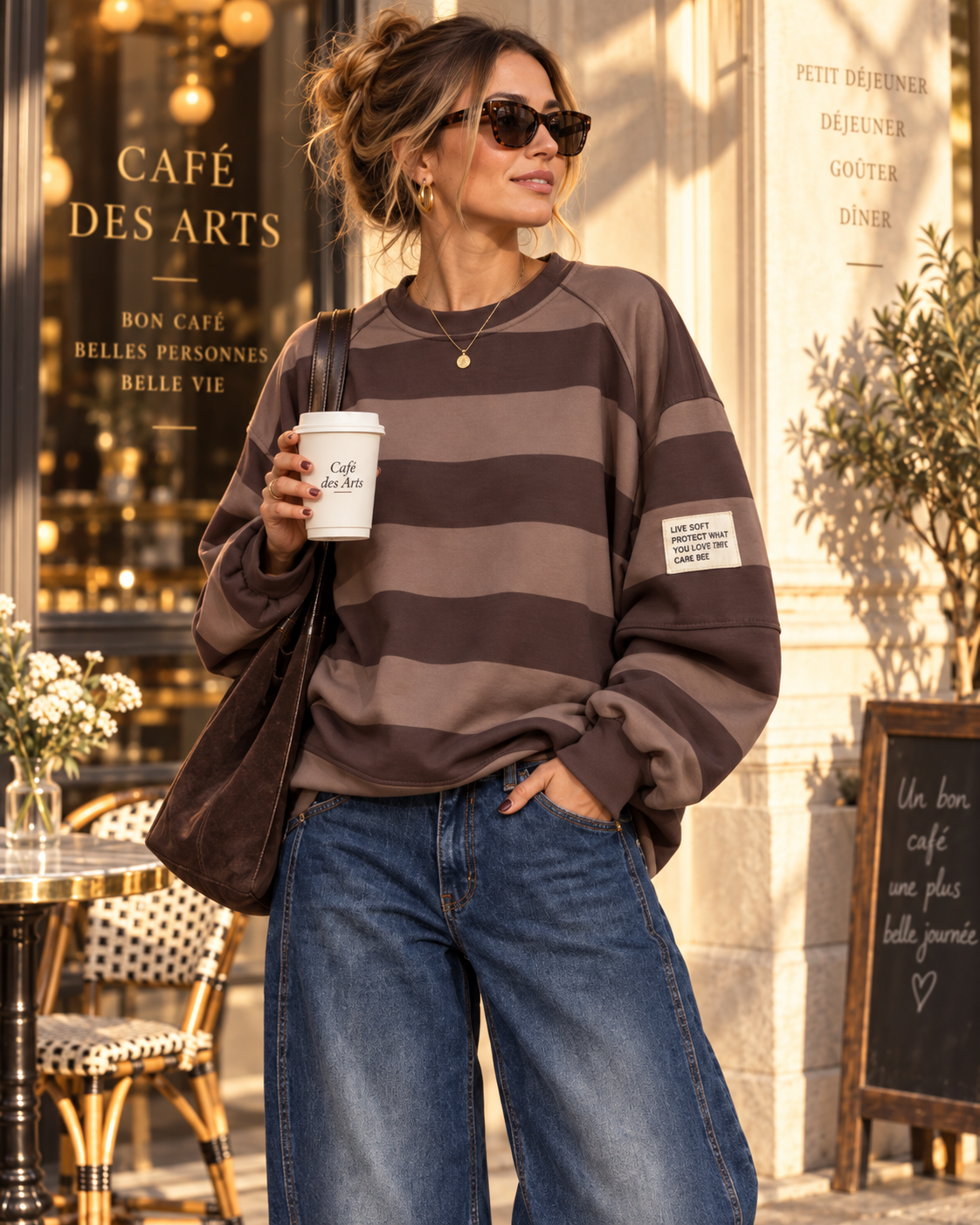 Sweater Butterstoff mit Blockstreifen & Patch I SW0070 I Made in Italy 34-42/44 Sweatshirt