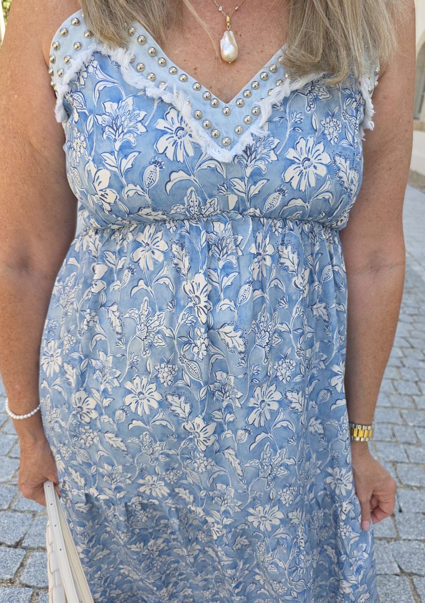 SPAGHETTIKLEID SHEILA JEANSLOOK NIETEN FRANSEN Italy Style 36-kleine 44