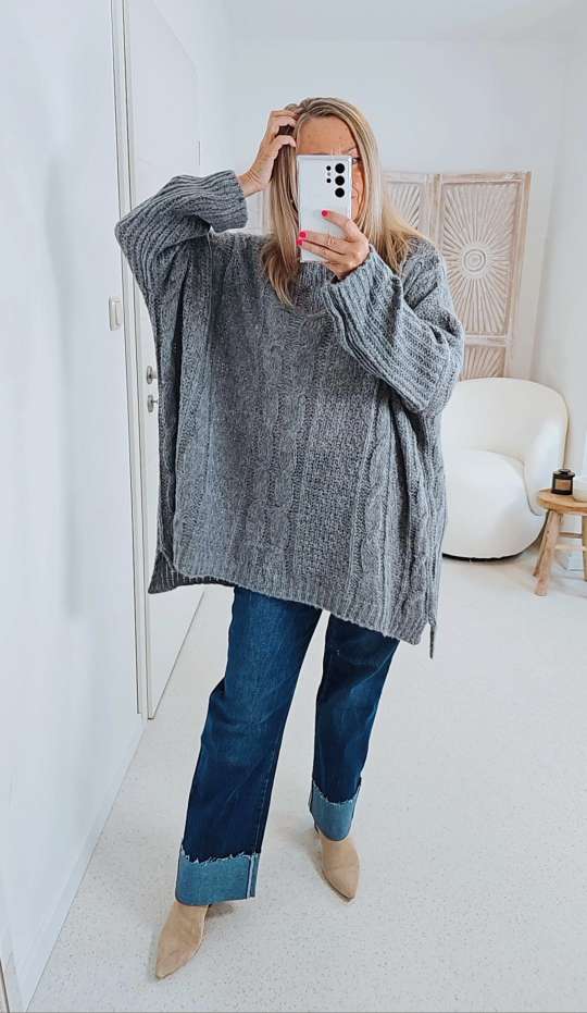 STRICKPULLOVER ZOPFMUSTER TARA Oversize Pullover Made in Italy 36 - 48/50 STRICKPULLOVER ZOPFMUSTER TARA Oversize Pullover Made in Italy 36 - 48/50