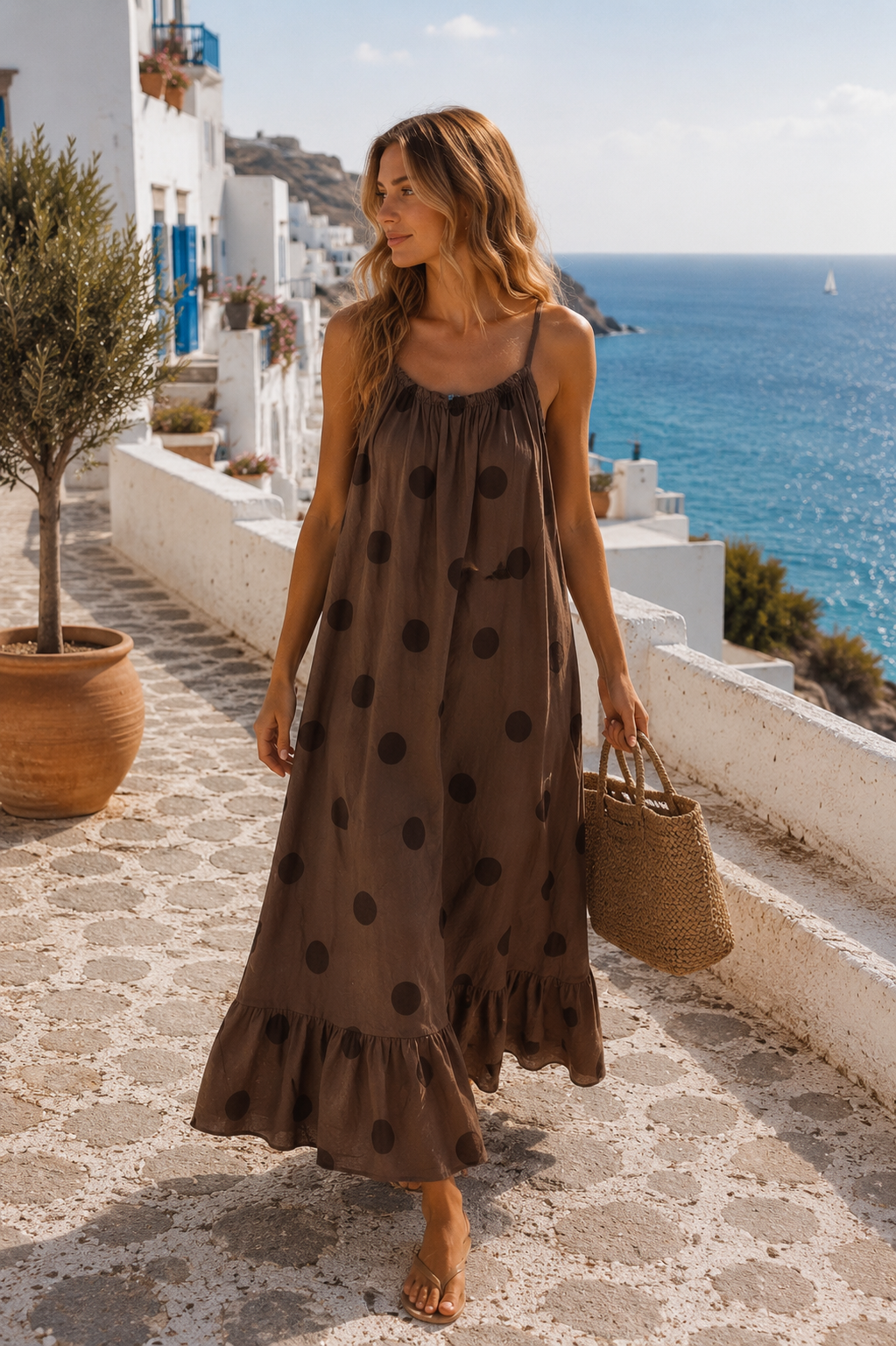 Dots Kleid Isla Spaghettiträger Made in Italy 34-42