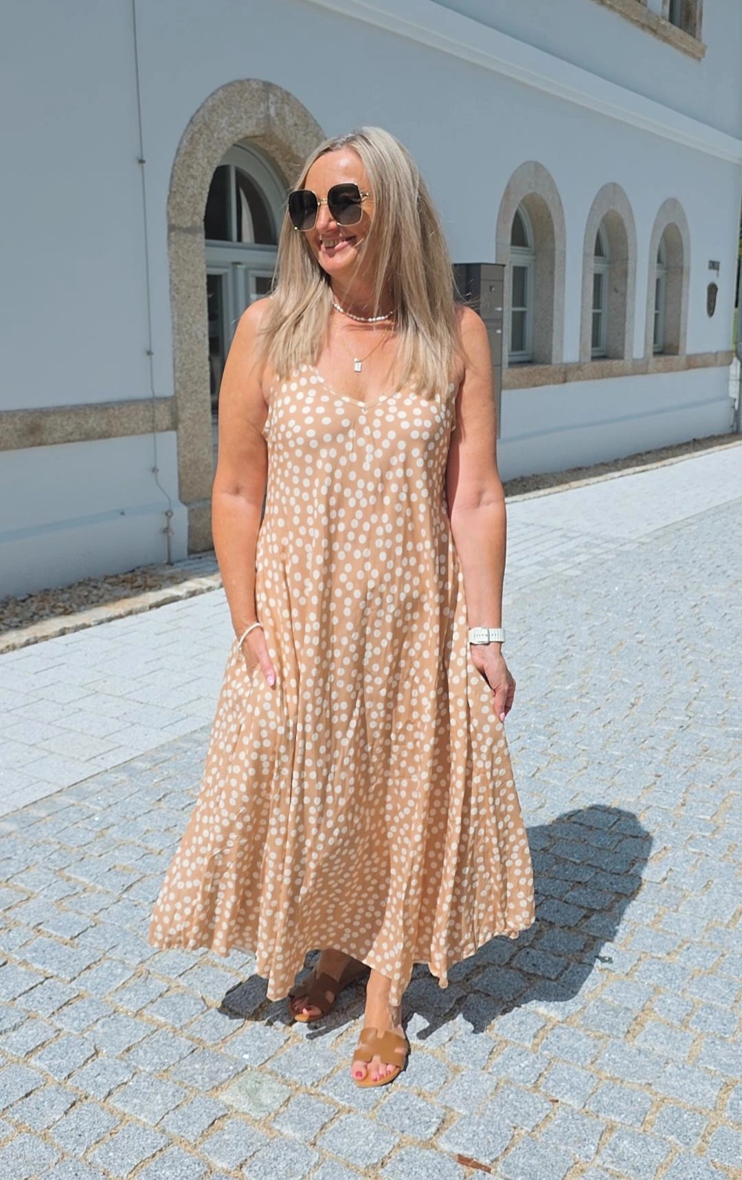 PÜNKTCHENKLEID VIVIAN ÄRMELLOS LANG 34-42/44 Made in Italy Polka Dots