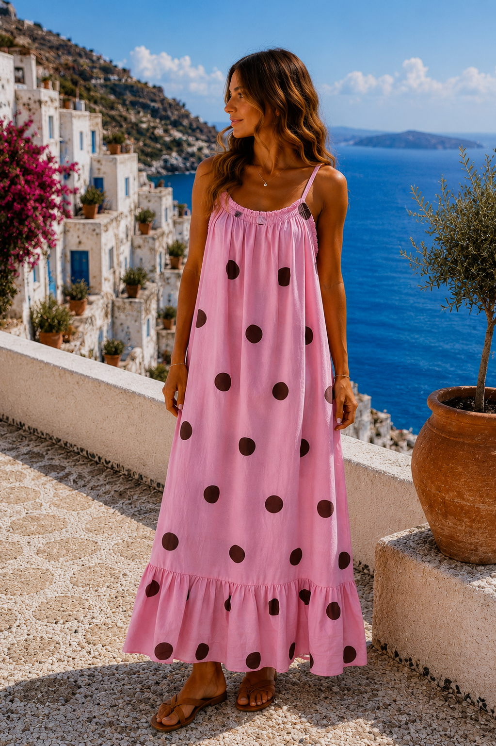 Dots Kleid Isla Spaghettiträger Made in Italy 34-42