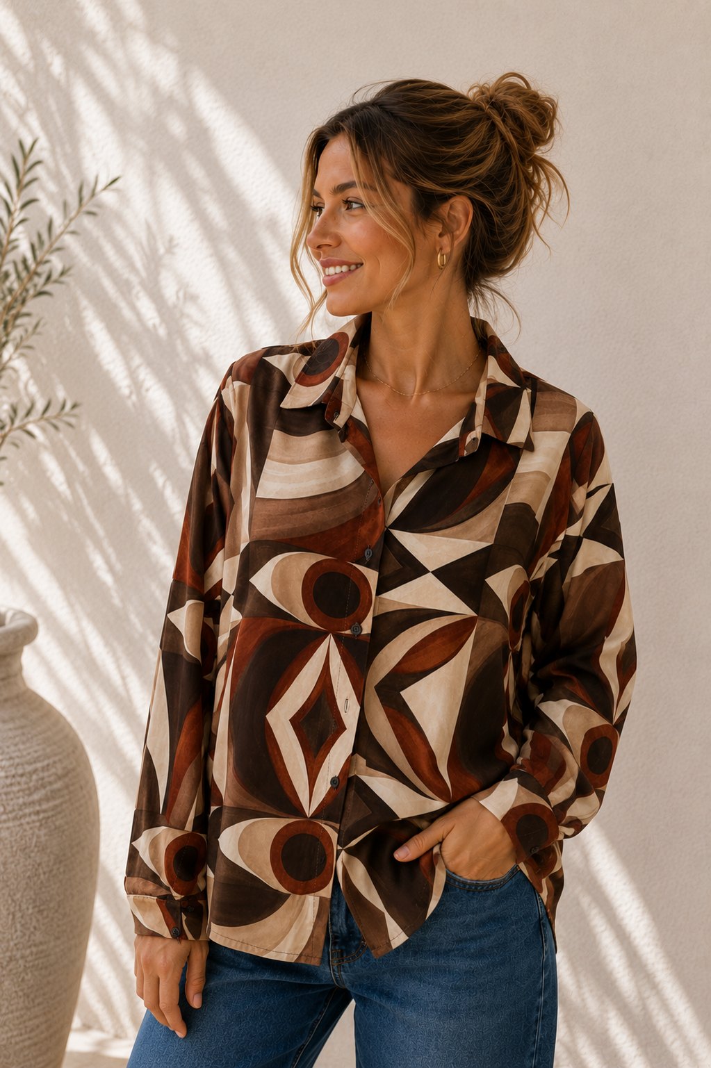 Kofferstoff Bluse Retro Print – No. BL011 | Made in Italy | passt ca. Gr. 34–42