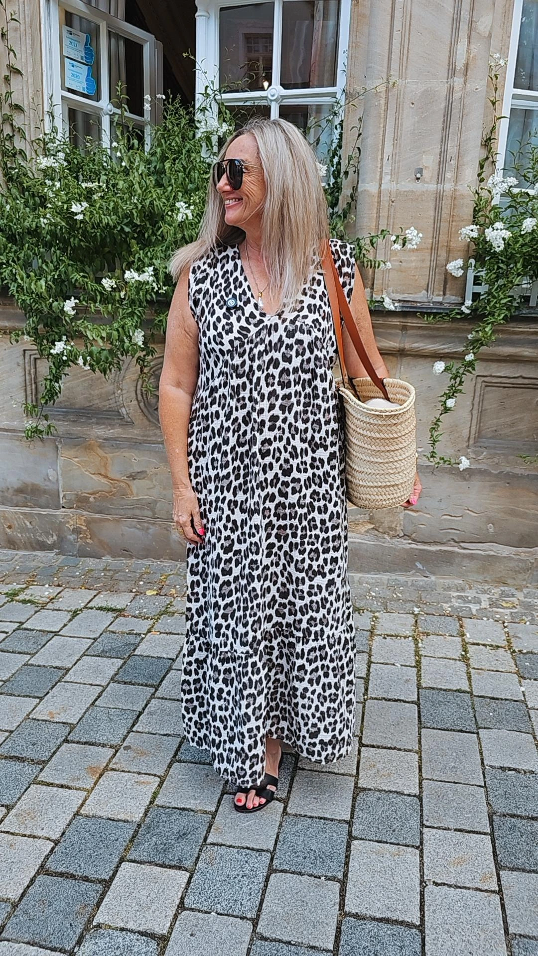 MAXI MUSSELIN KLEID TENERIFFA LEO Made in Italy 34-40/42 ärmellos 