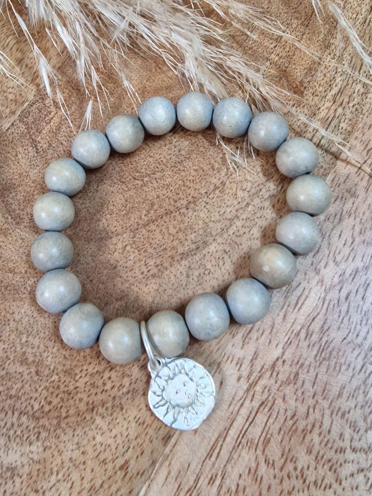 BRACELET GREY SUNSHINE EsTrenc City Armband Sandy Sahara Akazienholz Perlen 