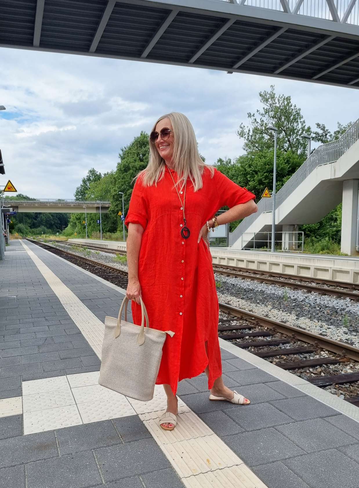 LINEN DESS WILMA KORALLE 34-42 Made in Italy Leinen Kleid Long Bluse Mantel LINEN DESS WILMA KORALLE 34-42 Made in Italy Leinen Kleid Long Bluse Mantel