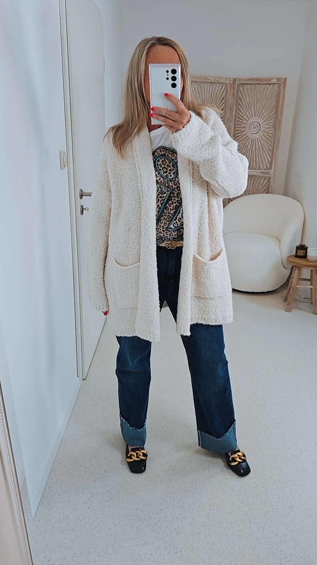 BOUCLE KNIT CARDIGAN MIRIAM SHORT 34-42 Made in Italy kurze Strick Jacke Oversize BOUCLE KNIT CARDIGAN MIRIAM SHORT 34-42 Made in Italy kurze Strick Jacke Oversize