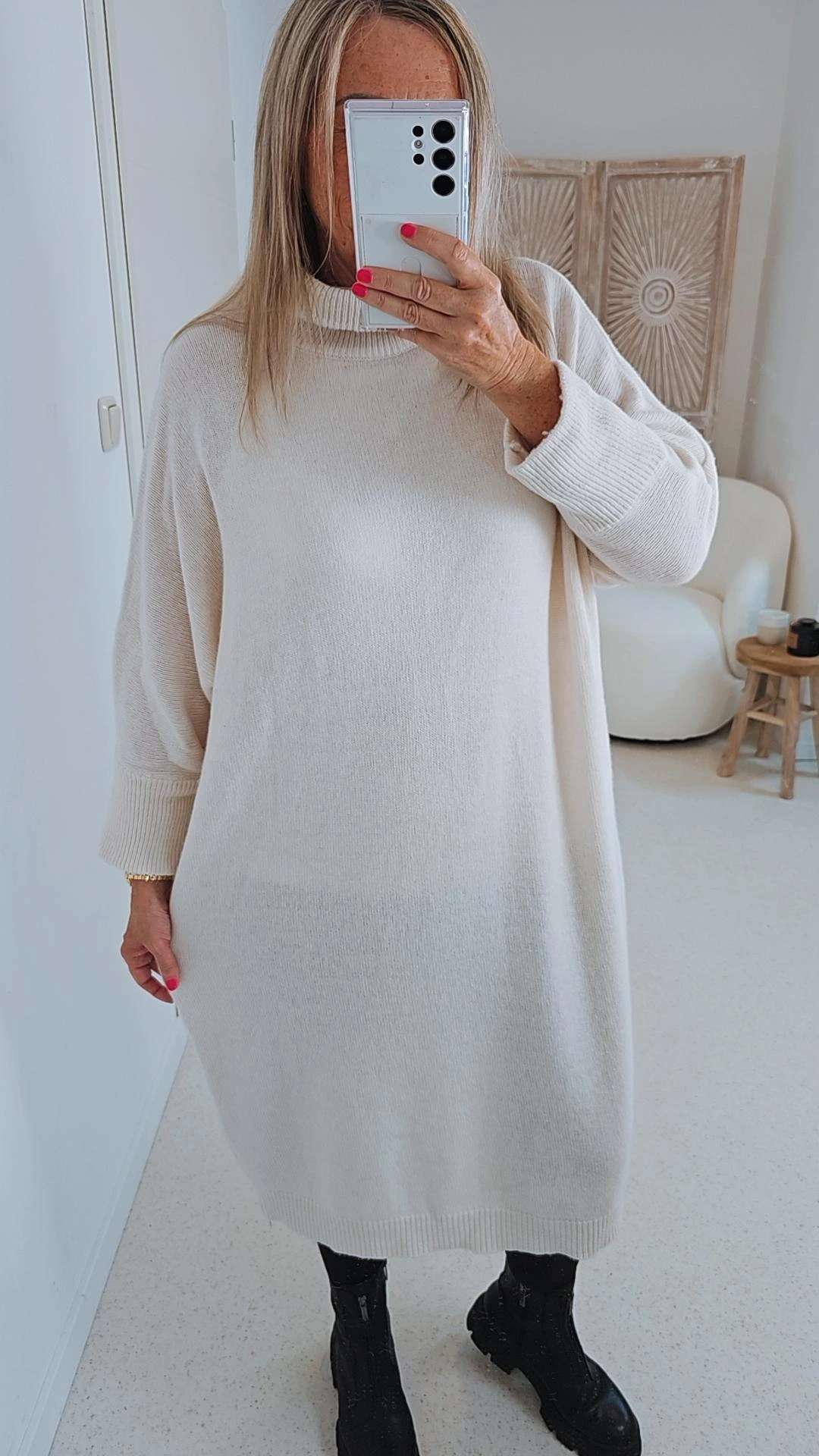 CASHMERE DRESS STELLA CREME 34-44 Made in Italy Strick Kleid Long Pullover