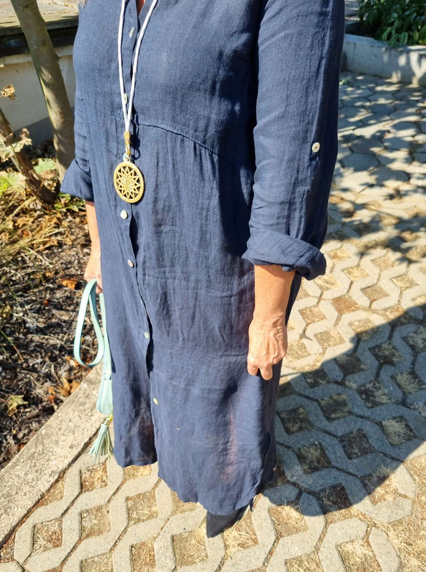 LINEN DESS WANDA 2 DUNKELBLAU 34-40 Made in Italy Leinen Kleid Long Bluse Mantel LINEN DESS WANDA 2 DUNKELBLAU 34-40 Made in Italy Leinen Kleid Long Bluse Mantel