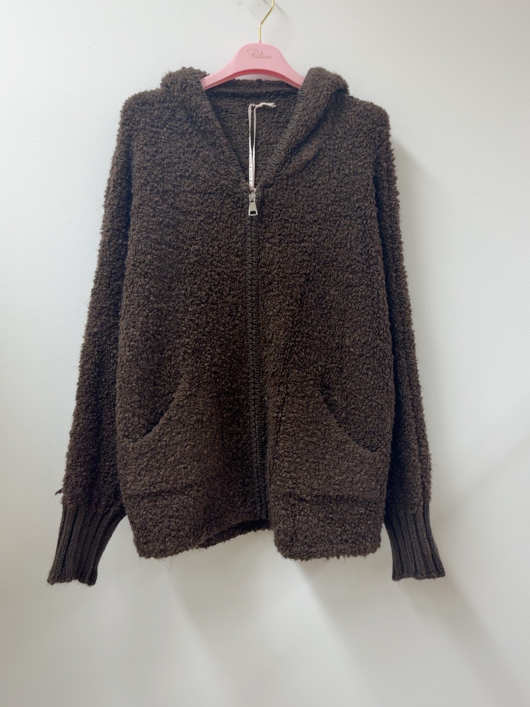 Kapuzen-Cardigan Boucle I SJ0025 I Made in Italy 34-40/42 Strickjacke