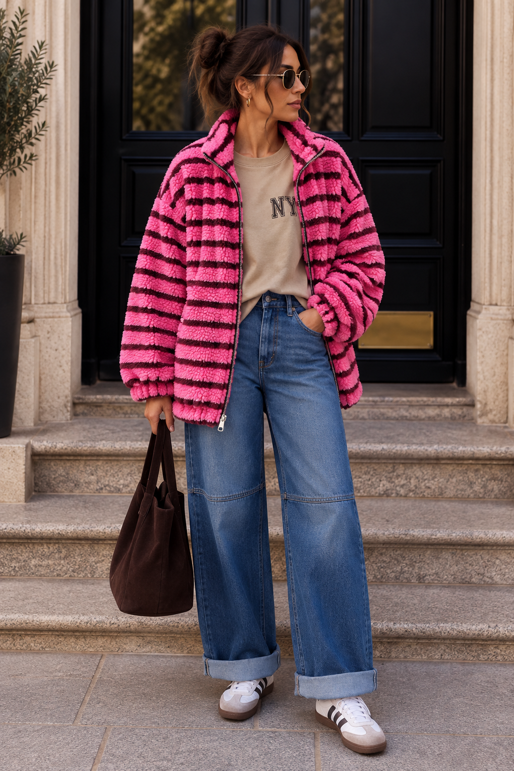 Kuschelige Teddyjacke mit Streifen I TJ0068 I Made in Italy 34-40/42