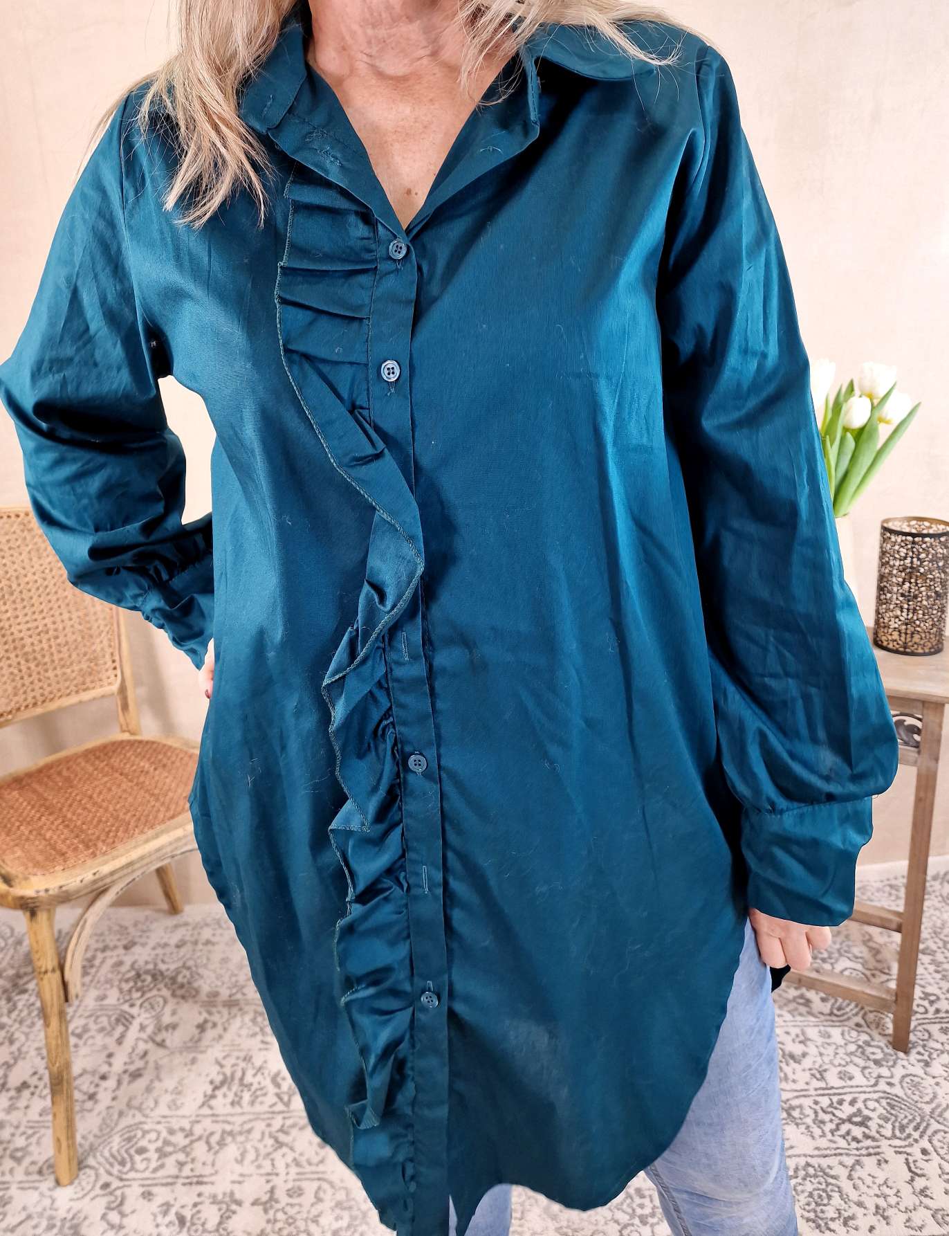BASIC BLUSE JAMIE LONG PETROL 34-42 Made in Italy Oversize Shirt Hemd LANG Blusenkleid BASIC BLUSE JAMIE LONG PETROL 34-42 Made in Italy Oversize Shirt Hemd LANG Blusenkleid