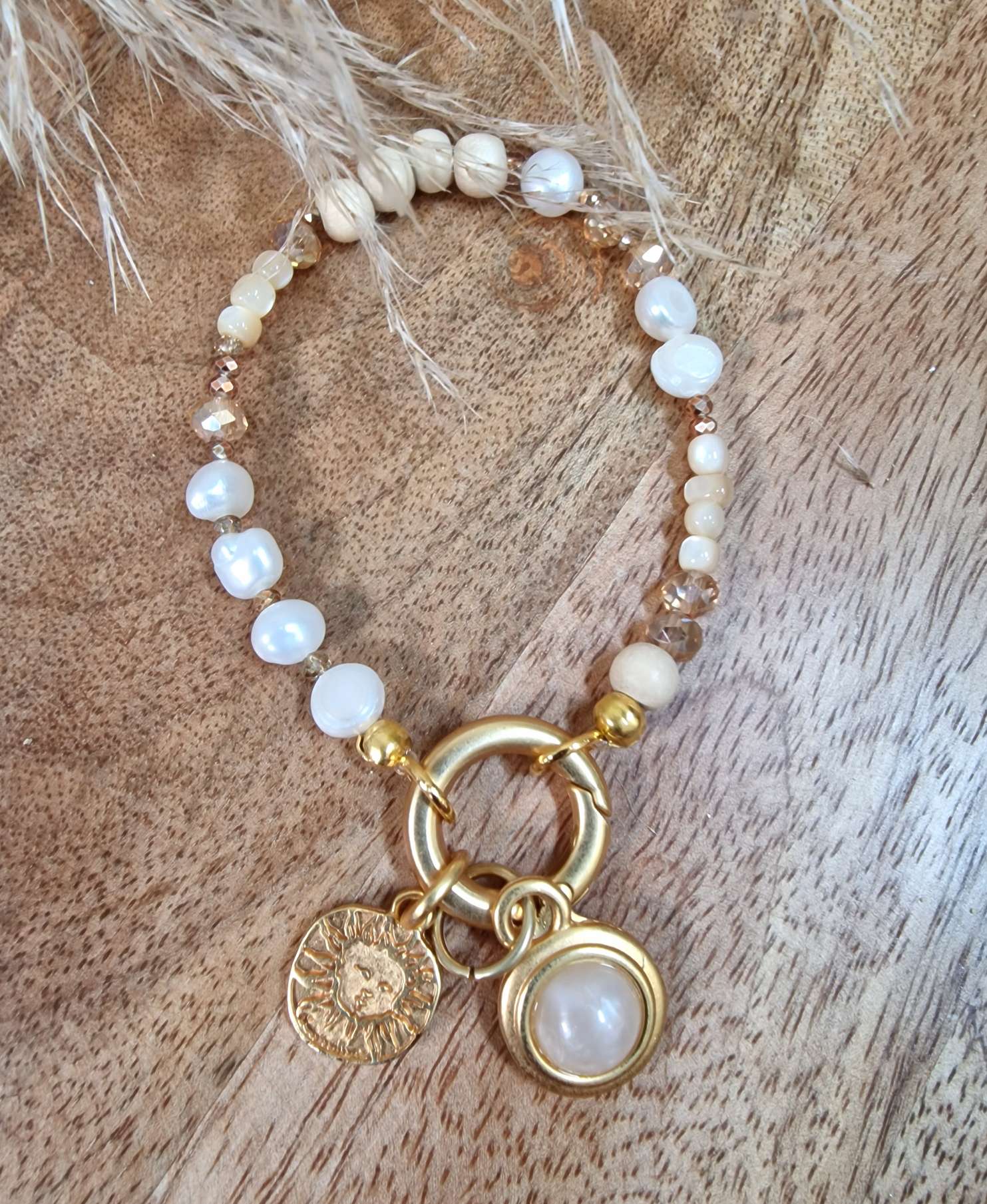 BRACELET MALIBU GOLD SHINY  Armband  Süsswasserperlen Beads Sonne SUNSHINE