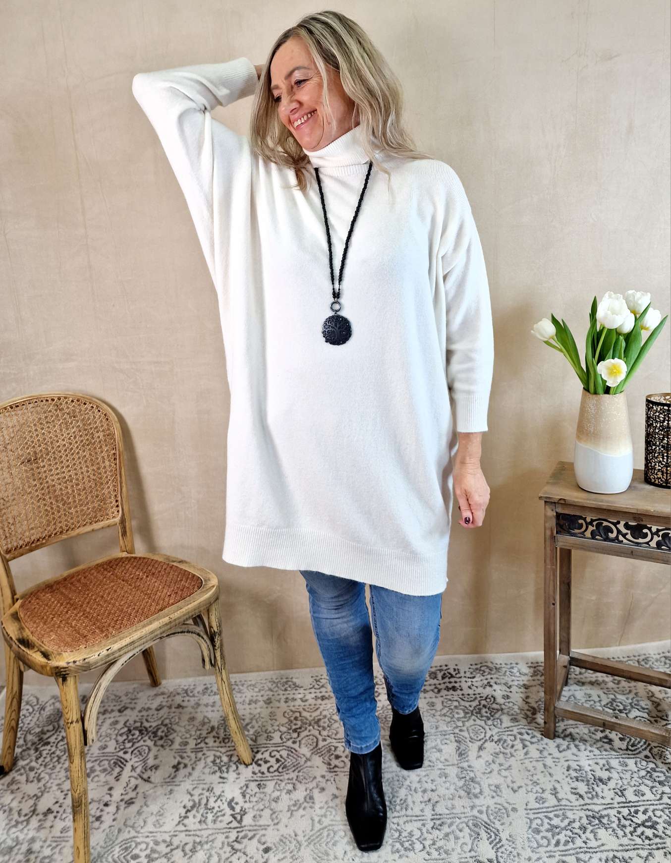 LIGHT KNIT DRESS EMILIA CREME 34-42 Made in Italy Strick Kleid Long Pullover LIGHT KNIT DRESS EMILIA CREME 34-42 Made in Italy Strick Kleid Long Pullover