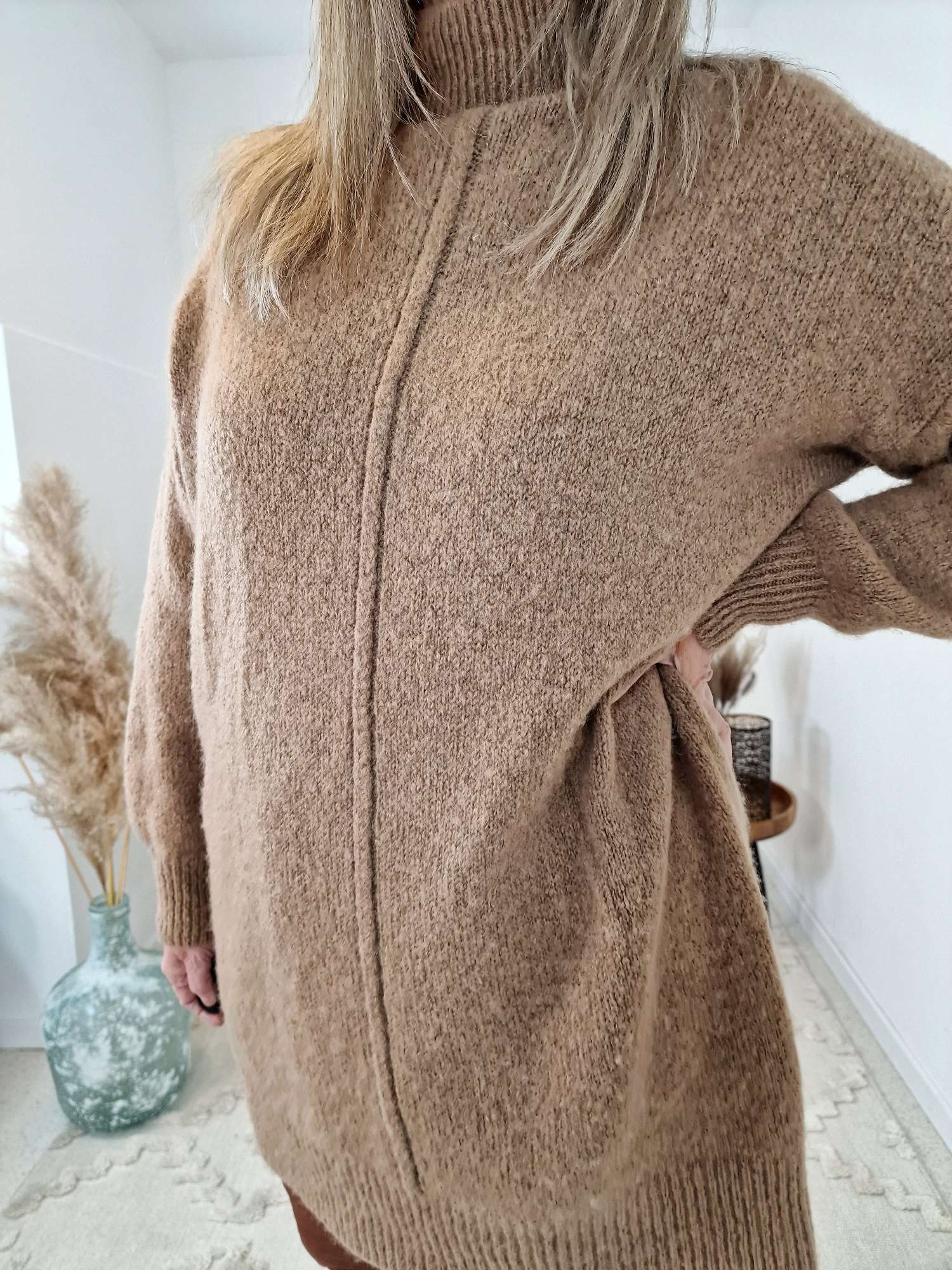 LONG KNIT SWEATER LUDOVIKA CAMEL Strick Pullover Kleid Made in Italy 34-42/44