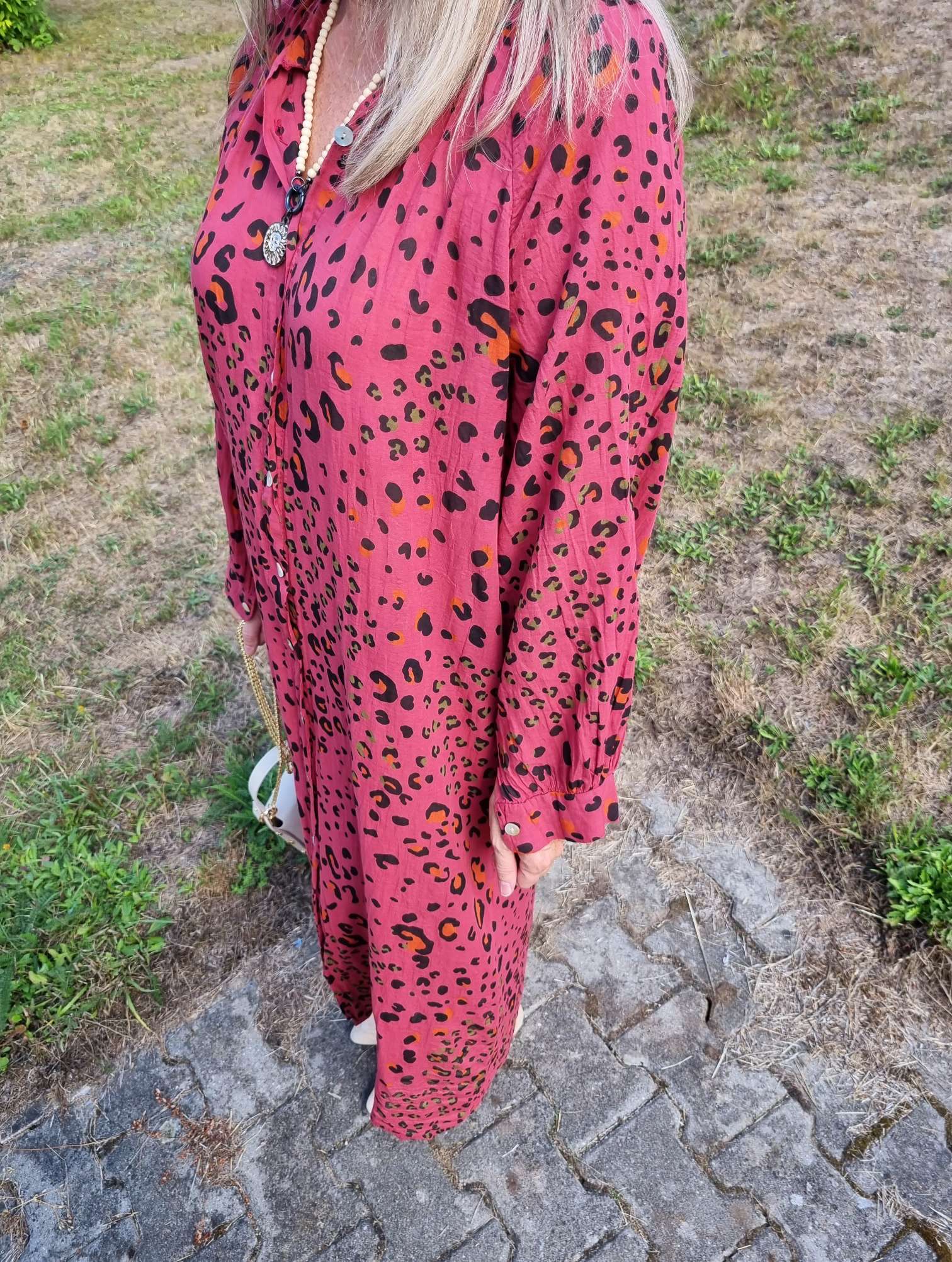 BLUSEN KLEID MIKA LEO ROT langes Kleid DRESS Kimono Made in Italy 34-42 BLUSEN KLEID MIKA LEO ROT langes Kleid DRESS Kimono Made in Italy 34-42