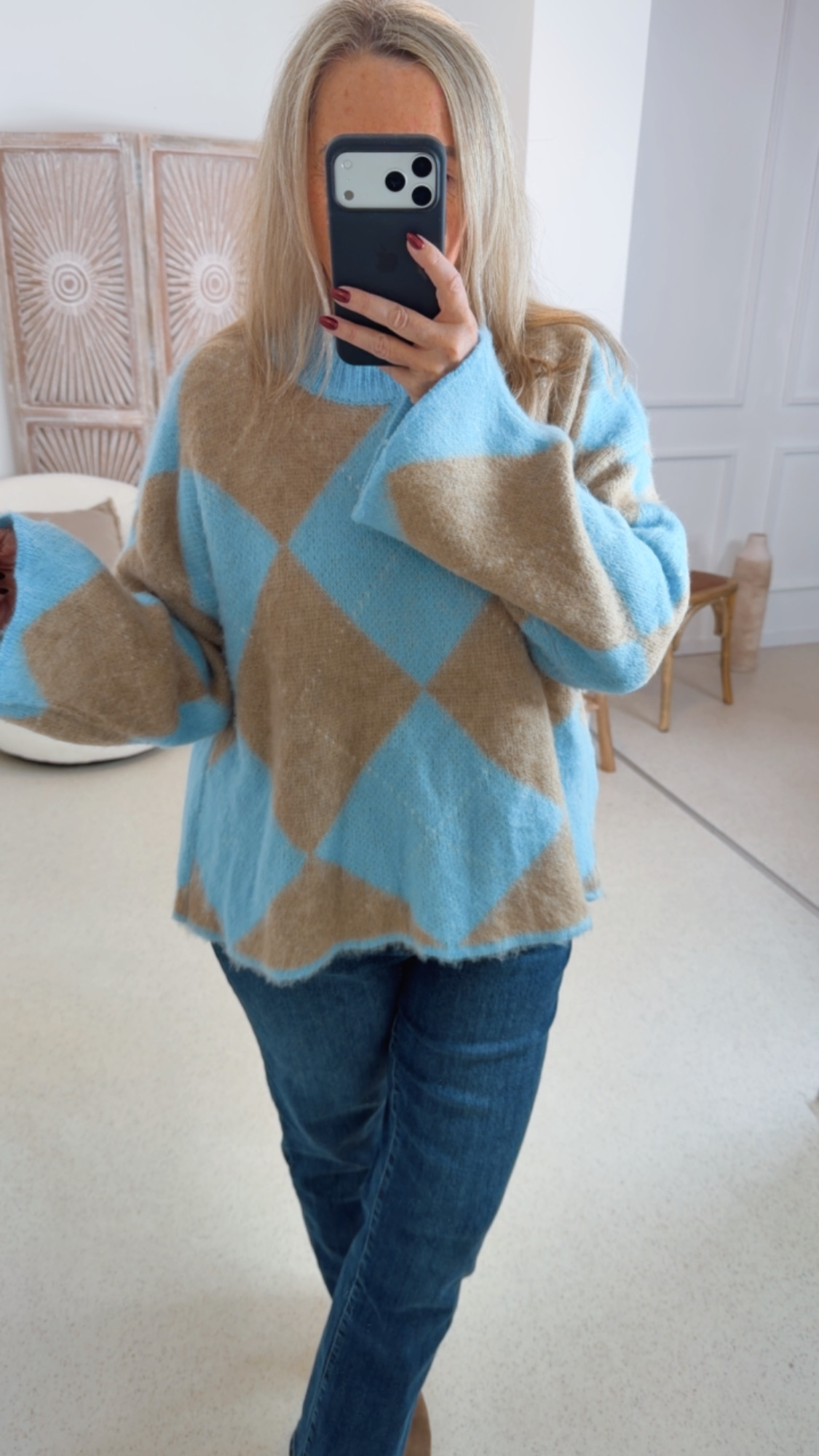 COZY KNIT SWEATER MIRANDA Pullover Strickpullover graphisches Muster 34- 44 Made in Italy