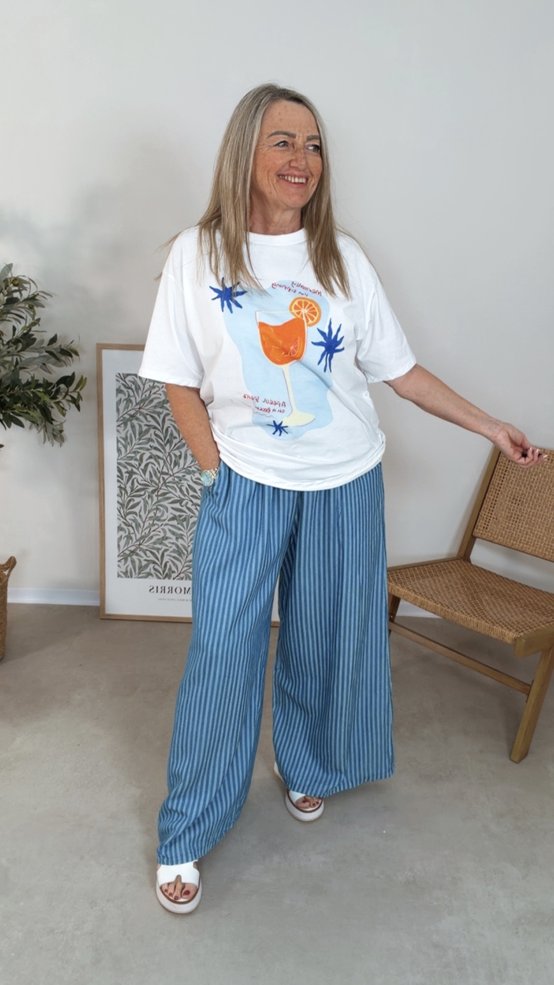 🍹☀️ T-Shirt Almirea Made in Italy 34-42/44 Cocktail Weiß Orange