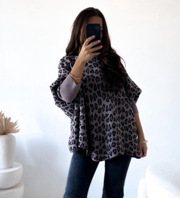 LÄSSIGER LEO-STRICKPULLOVER DAVINA Fledermaus-Schnitt 34-48 Made in Italy