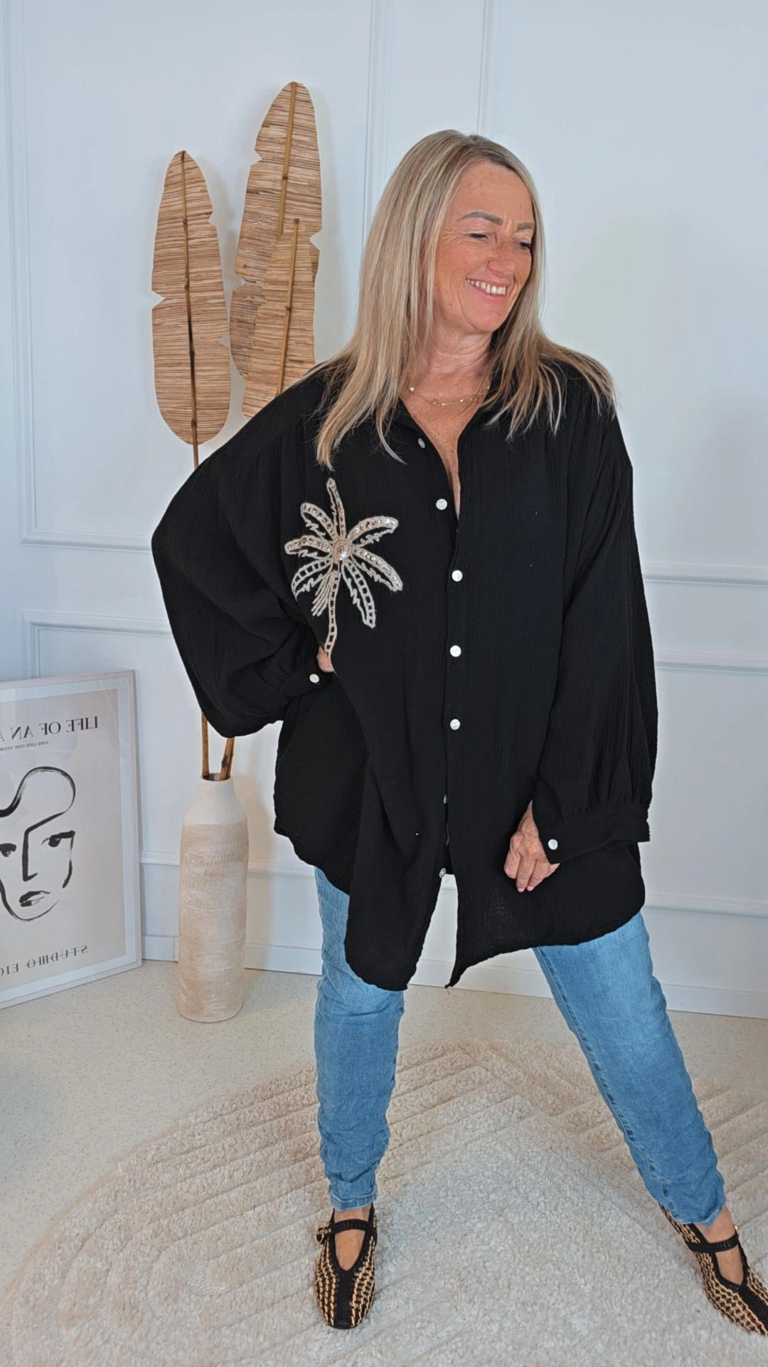 TRENDIGE MUSSELIN BLUSE PALM SPRINGS Made in Italy 34-46