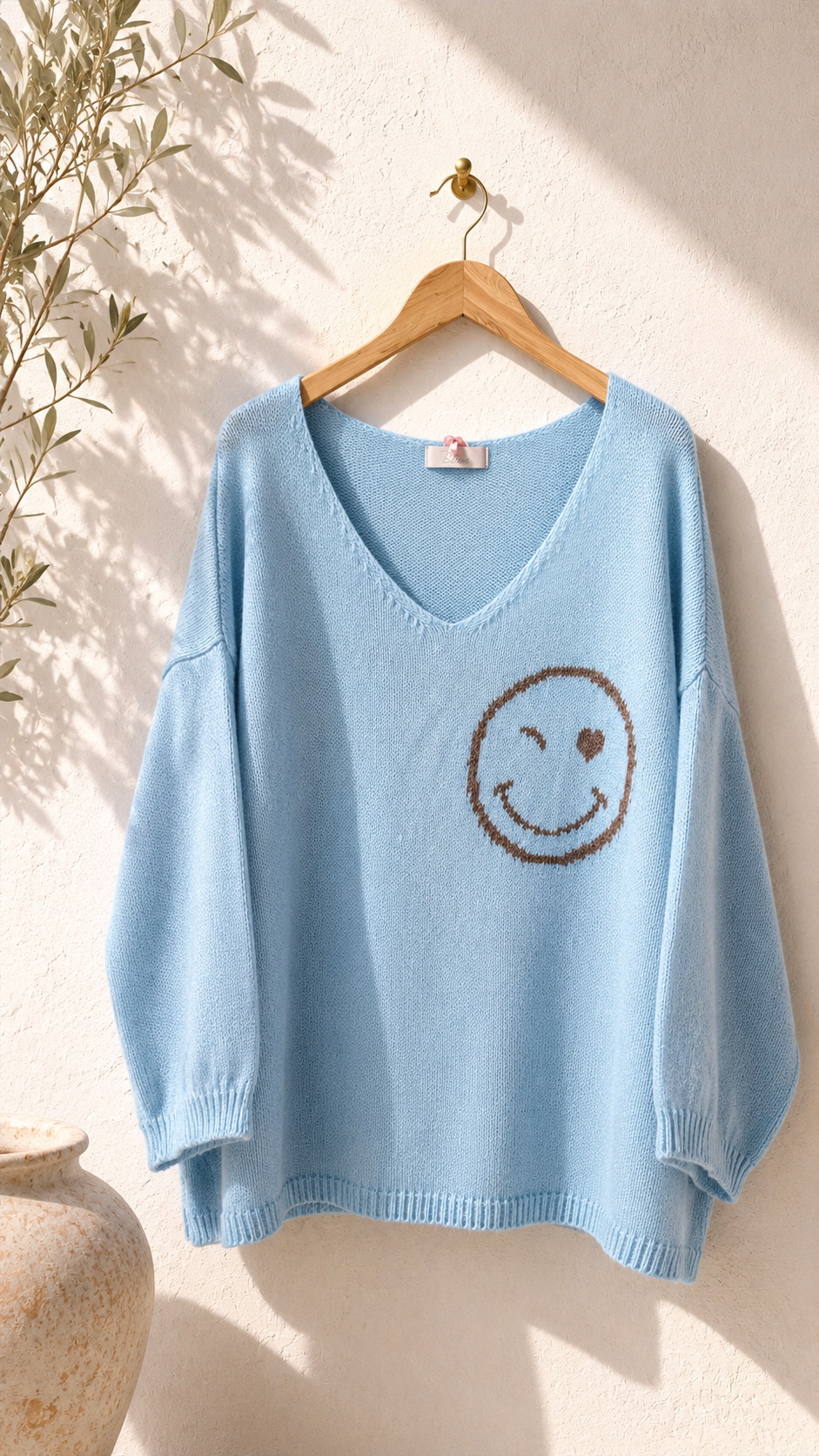 Strickpullover mit Smiley & Rückenprint Oversize I NO. SP0019 I Made in Italy 34-44/46