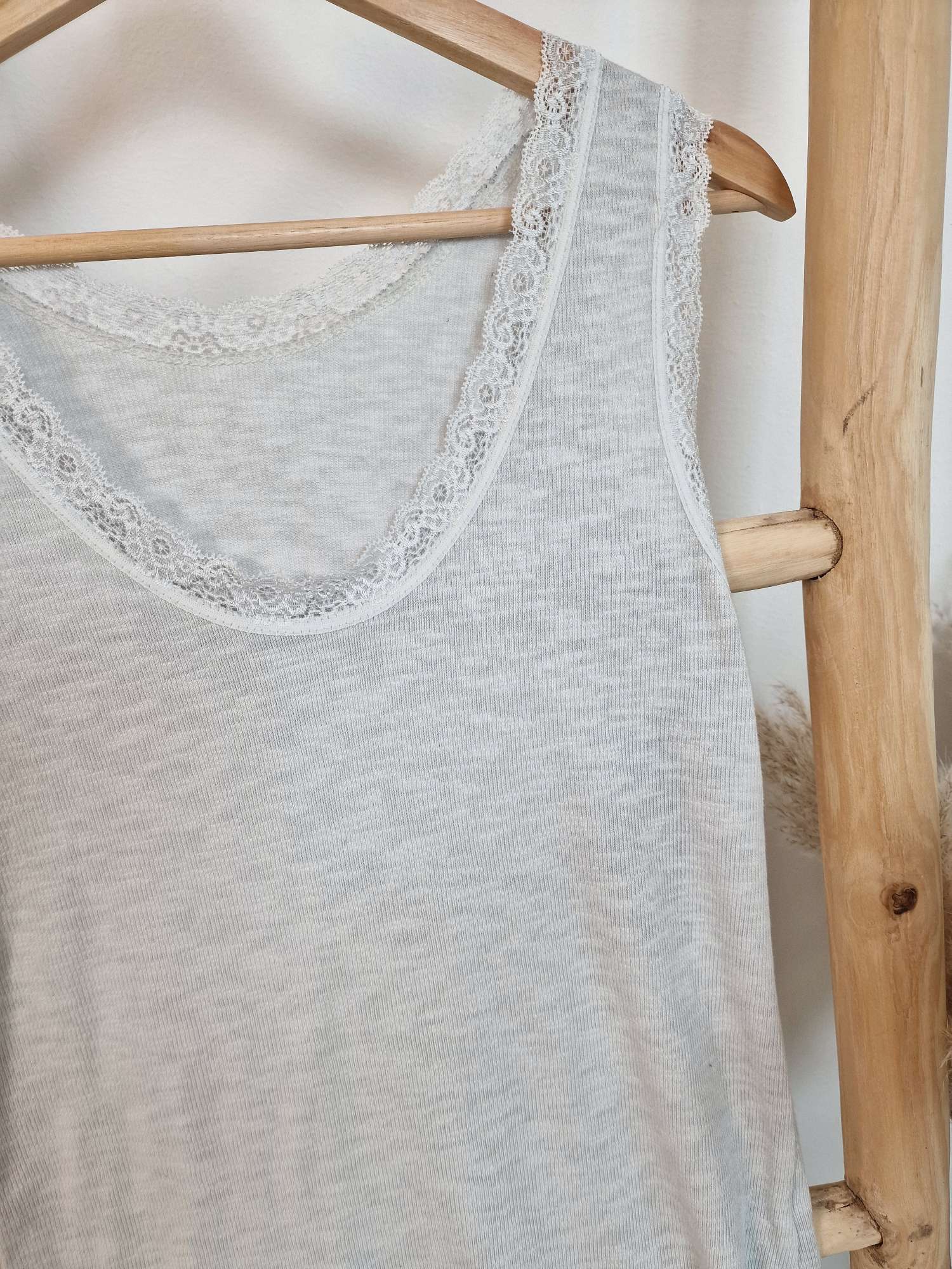 BASIC TOP HELGA LIGHT GREY 34-42 Made in Italy Shirt Oberteil Spitze  