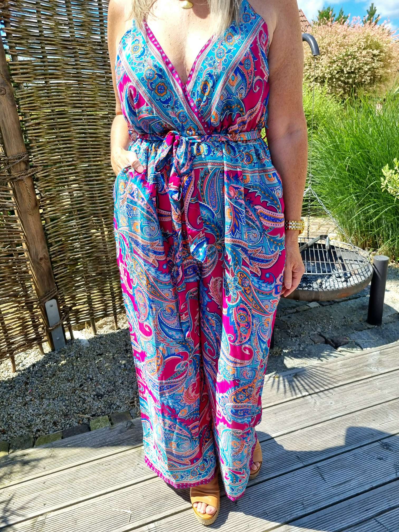 SILK JUMPSUIT MALEDIVE BLAU PINK 1297 34-42 Boho Bohemian Overall Seide SILK JUMPSUIT MALEDIVE BLAU PINK 1297 34-42 Boho Bohemian Overall Seide