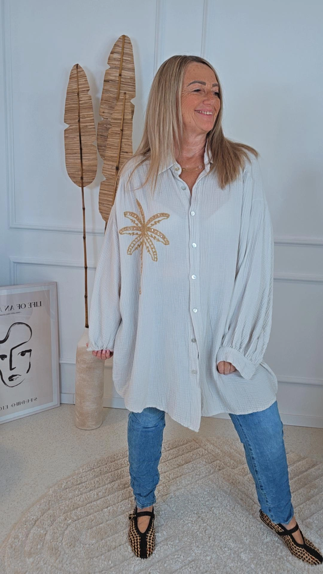 TRENDIGE MUSSELIN BLUSE PALM SPRINGS Made in Italy 34-46